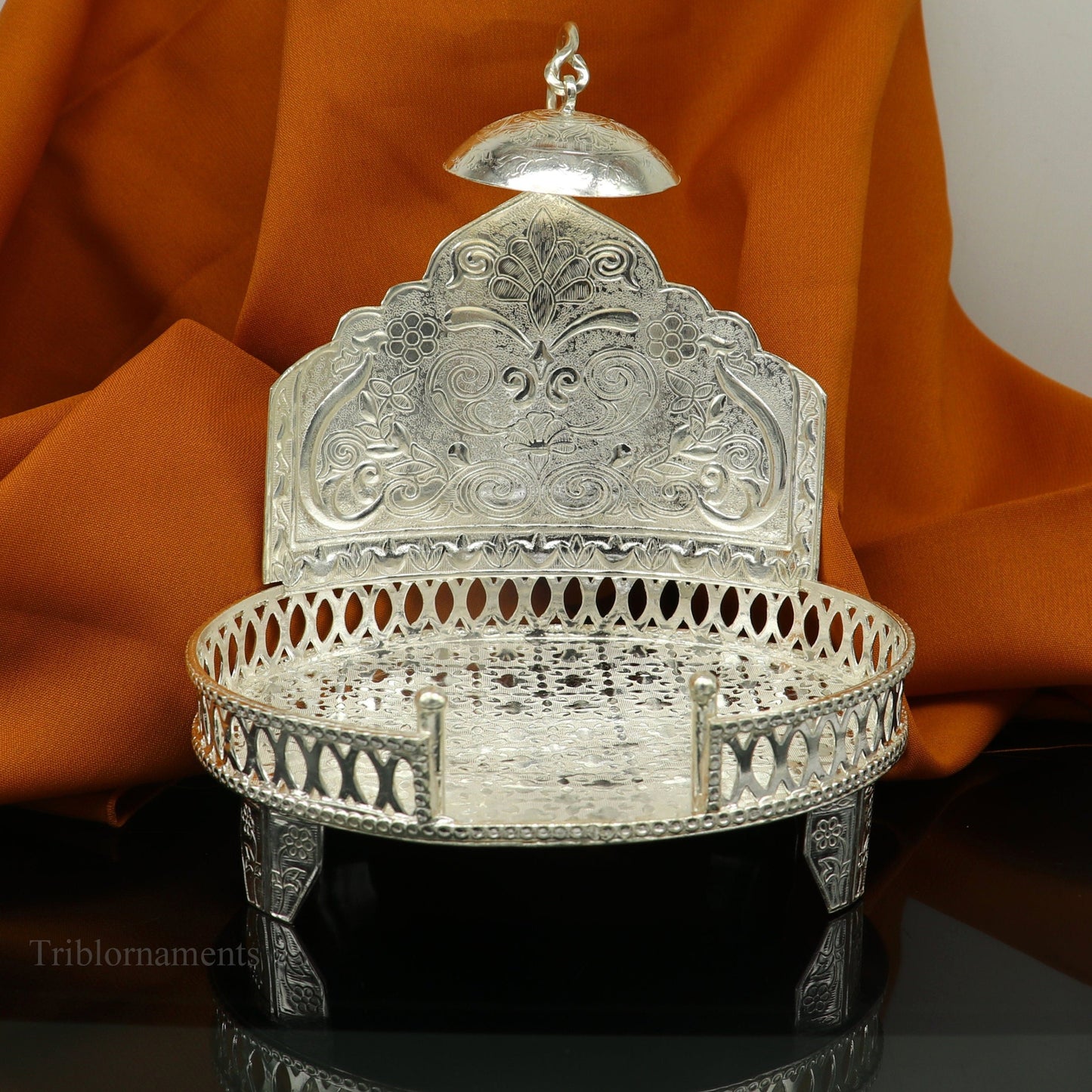 925 pure sterling silver handcrafted small singhasan, idol krishna , Ganesha throne, god statue's stand chair, temple puja article su471 - TRIBAL ORNAMENTS