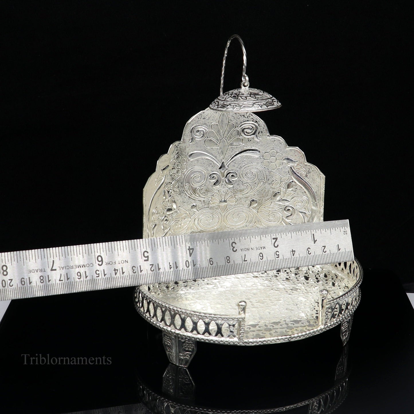 925 pure sterling silver vintage design Singhasan, idol Krishna, Ganesh throne, god statue's stand chair, temple puja article India su472 - TRIBAL ORNAMENTS