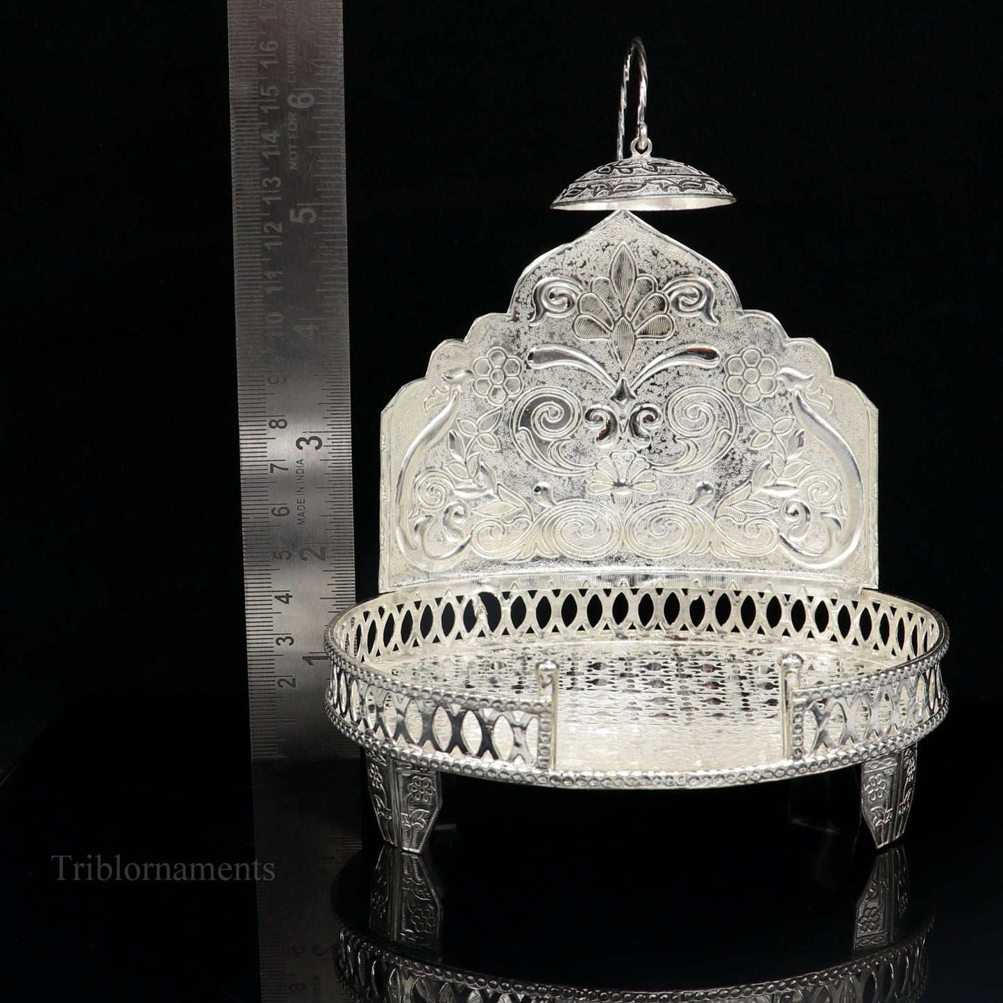 925 pure sterling silver vintage design Singhasan, idol Krishna, Ganesh throne, god statue's stand chair, temple puja article India su472 - TRIBAL ORNAMENTS