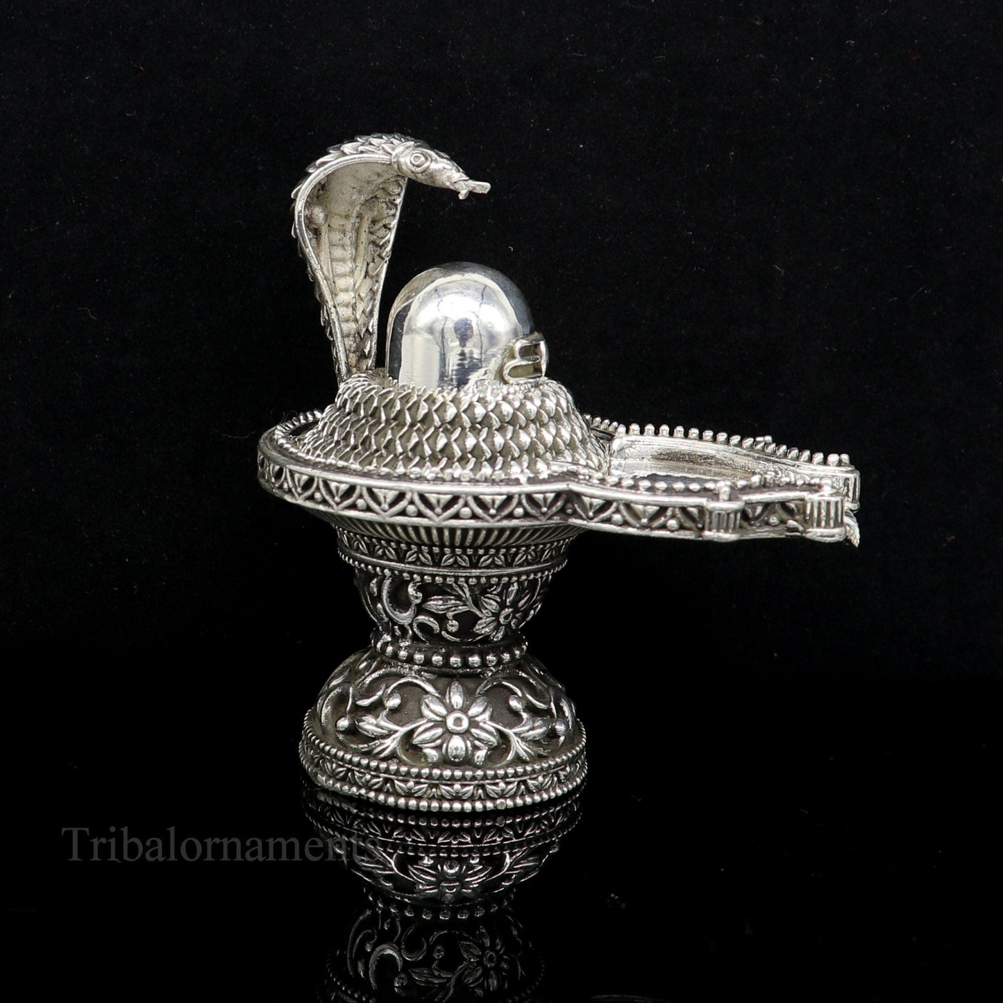 925 fine solid sterling silver lord Shiva lingam Jalheri With Snake, Stunning Divine god Shiva lingam, awesome handmade temple article su482 - TRIBAL ORNAMENTS
