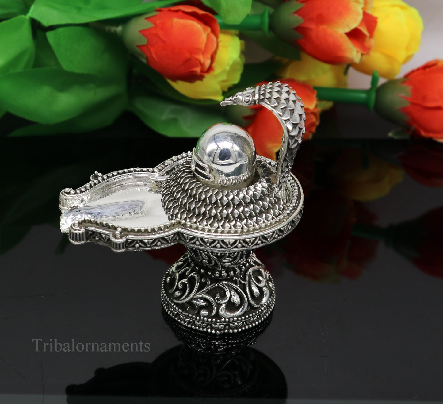 925 fine solid sterling silver lord Shiva lingam Jalheri With Snake, Stunning Divine god Shiva lingam, awesome handmade temple article su482 - TRIBAL ORNAMENTS