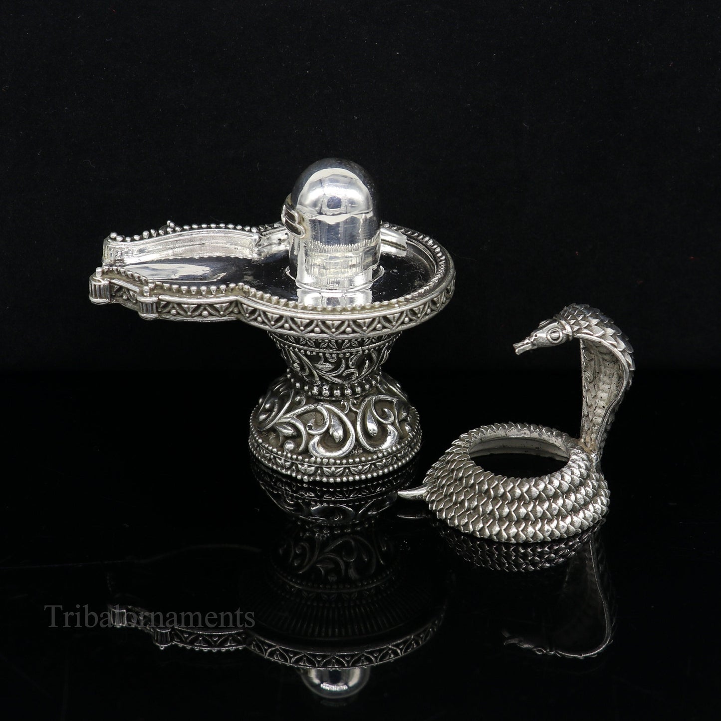 925 fine solid sterling silver lord Shiva lingam Jalheri With Snake, Stunning Divine god Shiva lingam, awesome handmade temple article su482 - TRIBAL ORNAMENTS