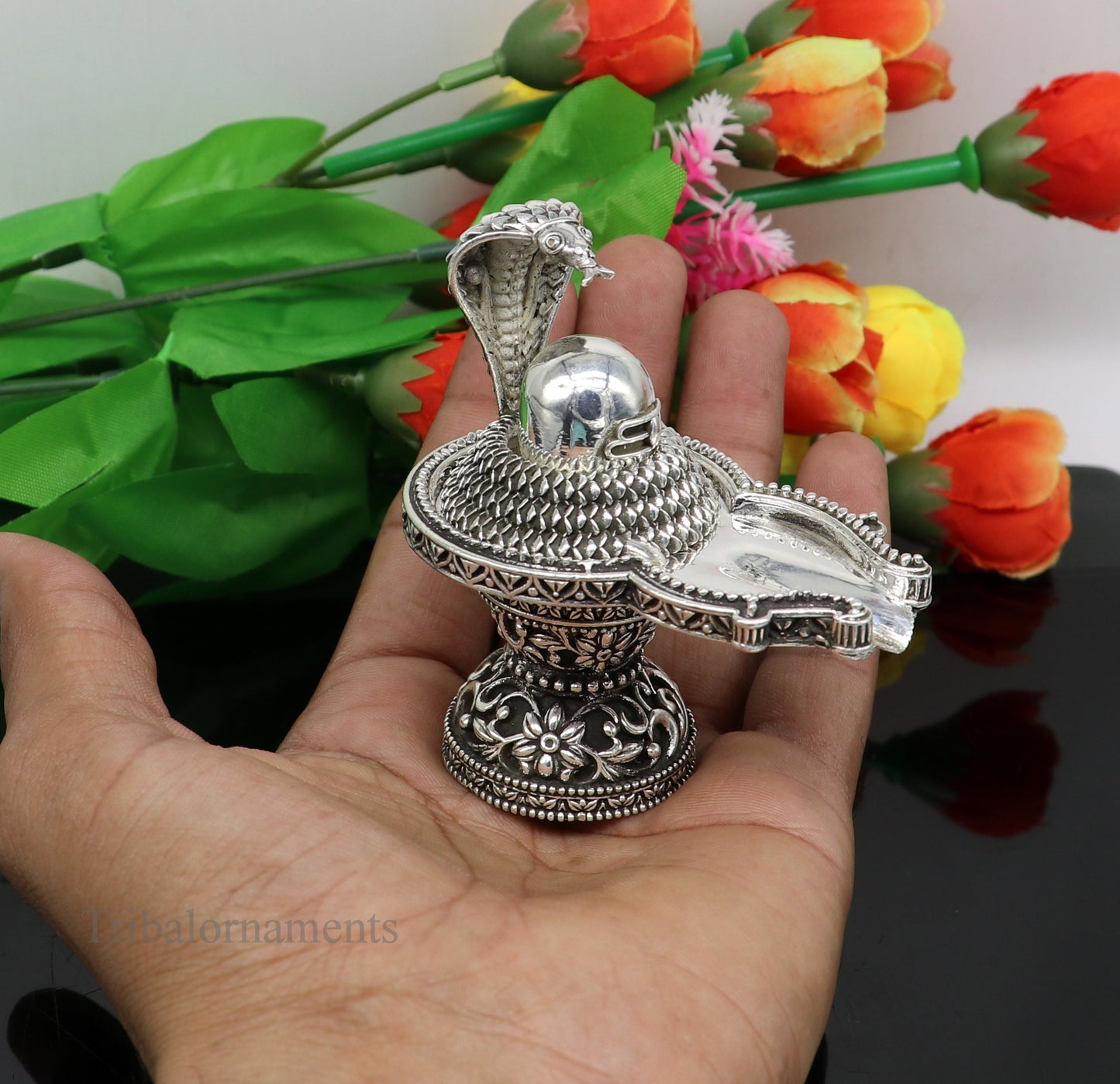 925 fine solid sterling silver lord Shiva lingam Jalheri With Snake, Stunning Divine god Shiva lingam, awesome handmade temple article su482 - TRIBAL ORNAMENTS