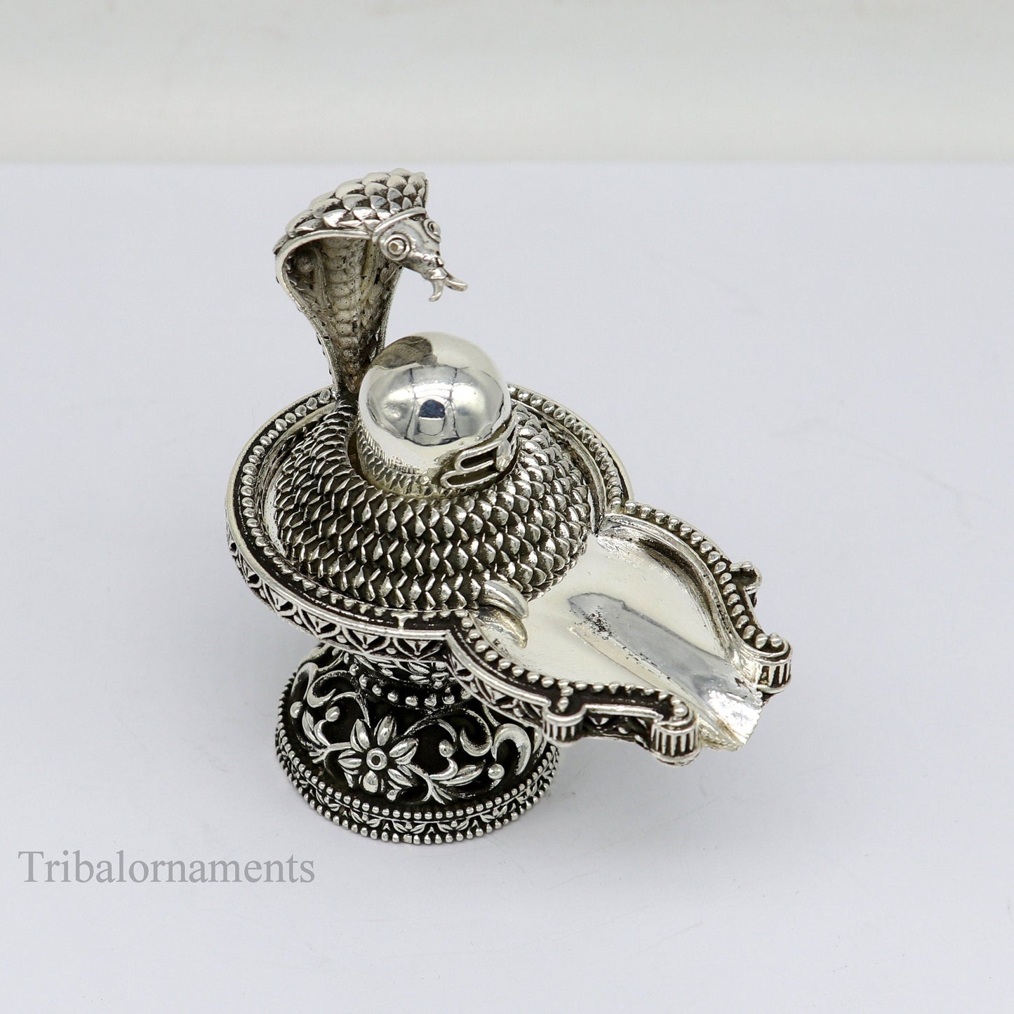 925 fine solid sterling silver lord Shiva lingam Jalheri With Snake, Stunning Divine god Shiva lingam, awesome handmade temple article su482 - TRIBAL ORNAMENTS