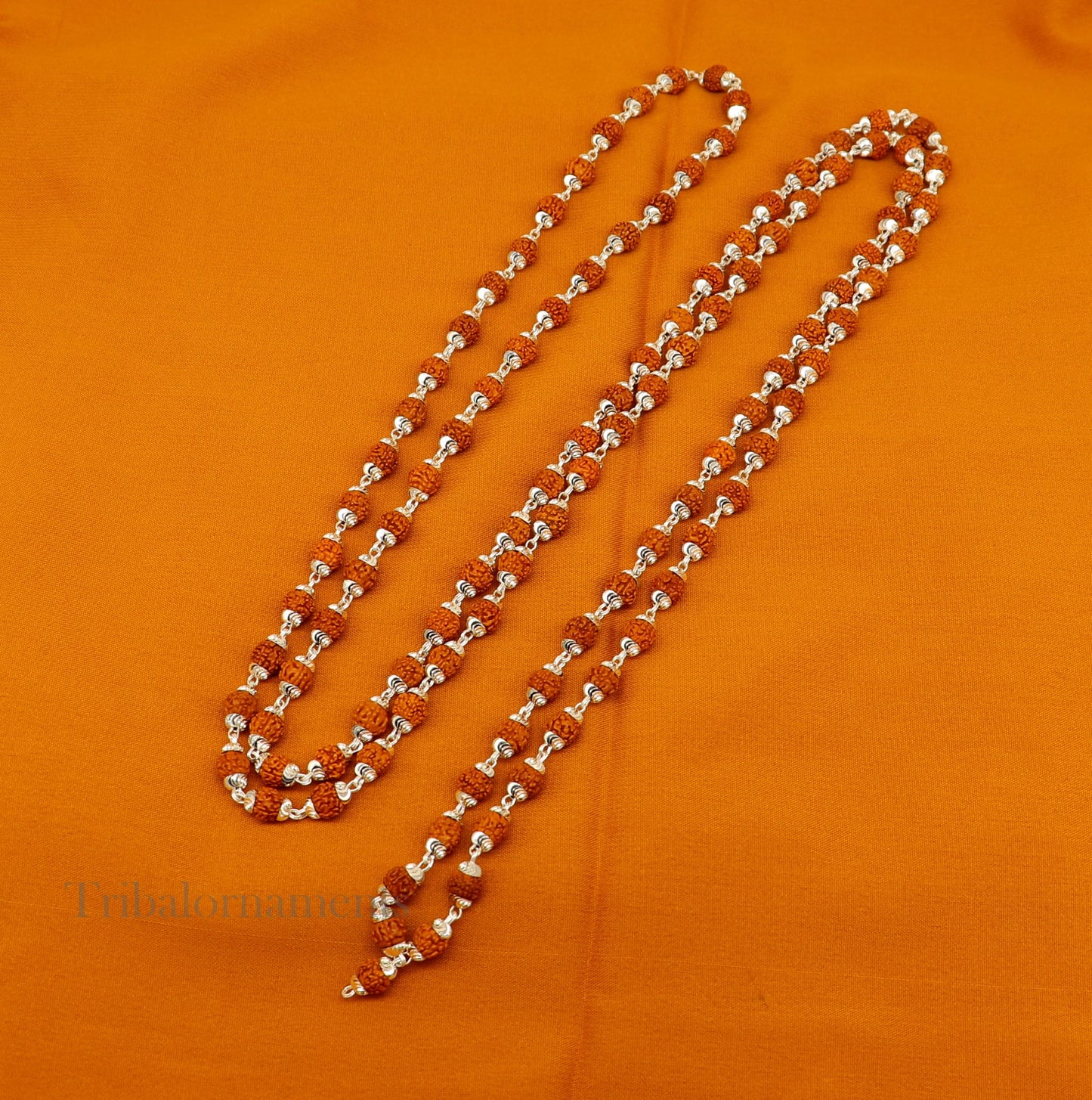 108 rudraksha japp mala Handmade Sterling silver gorgeous natural Rudraksh beads 54 inches necklace chanting praying meditation chain ch39 - TRIBAL ORNAMENTS