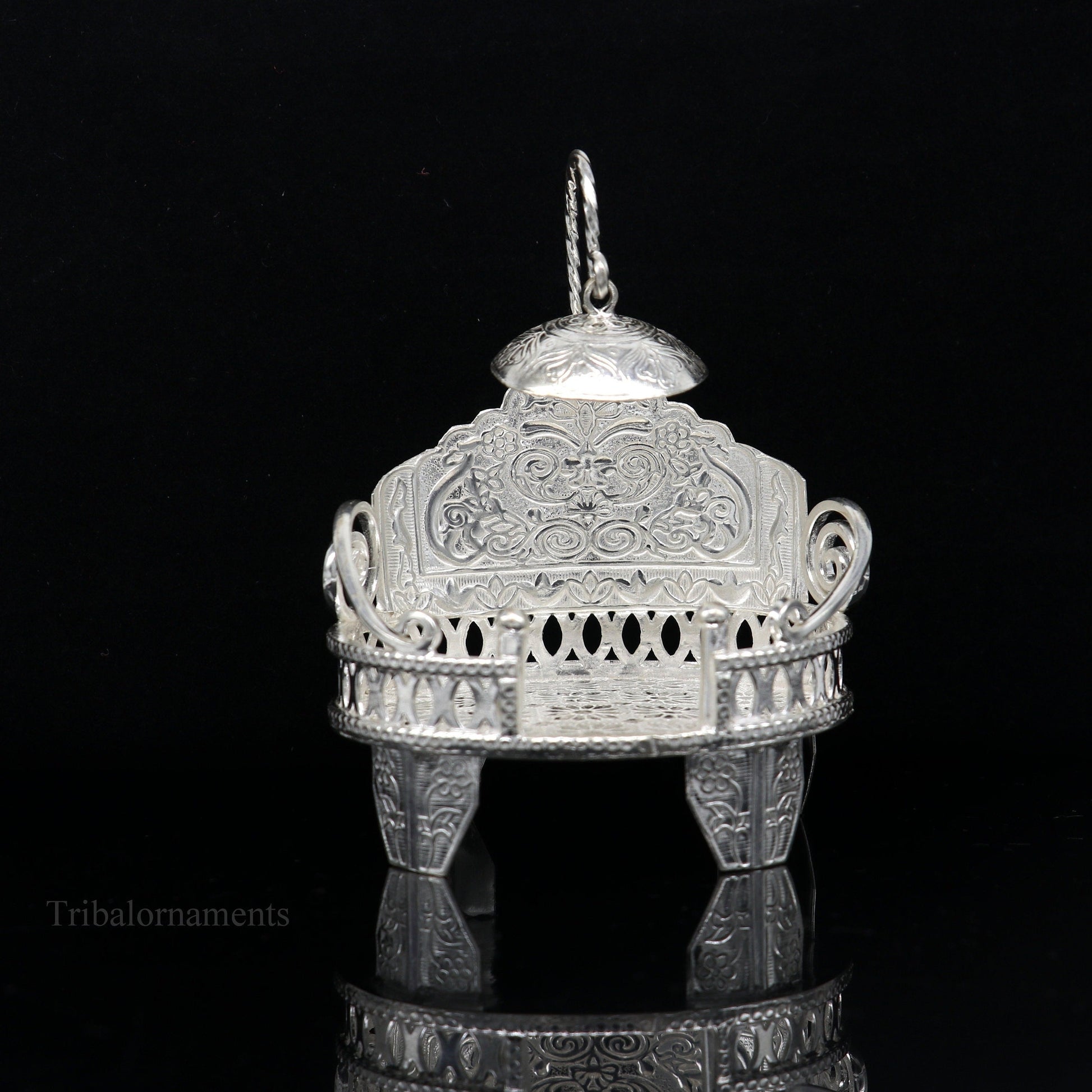925 pure sterling silver Handmade Divine Singhasan, idol krishna Bal Gopala throne, god statue's stand chair, temple art puja article su485 - TRIBAL ORNAMENTS