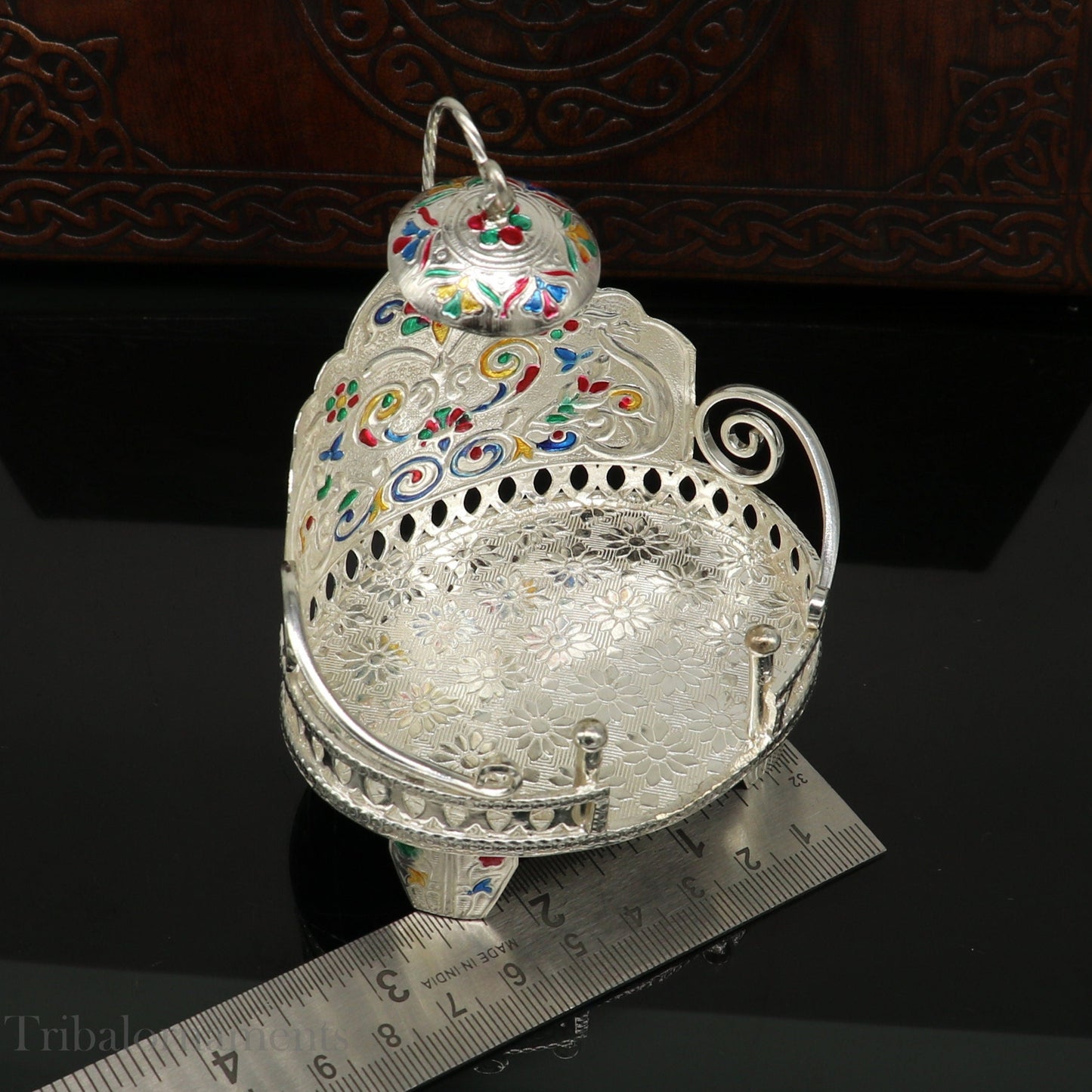 Silver throne 925 sterling silver handcrafted small sinhasan, idol god throne, god statue's stand chair, temple puja god article su529 - TRIBAL ORNAMENTS