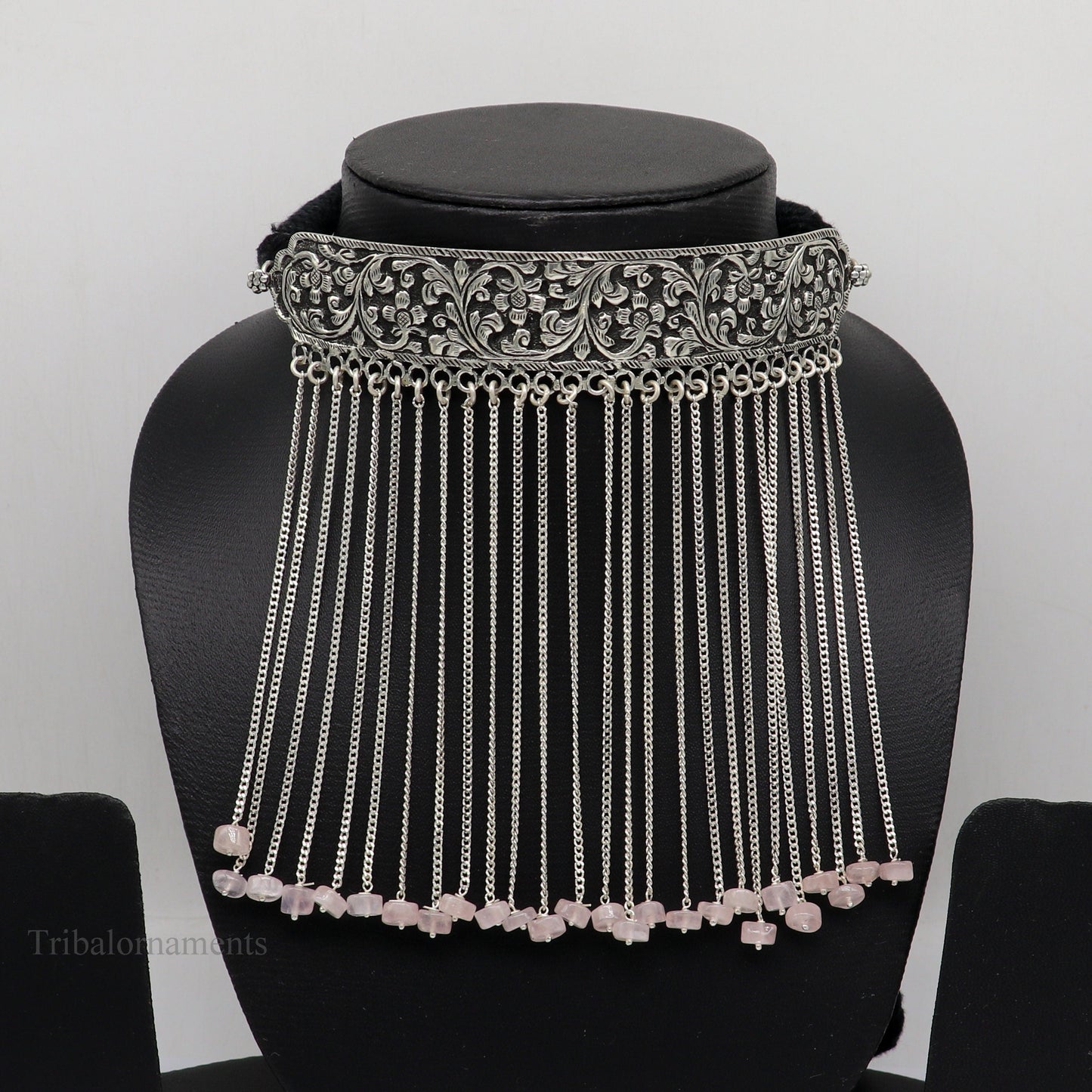 Vintage Indian traditional style 925 sterling silver customized kandrai work charm necklace, choker tribal ethnic belly dance jewelry set260 - TRIBAL ORNAMENTS