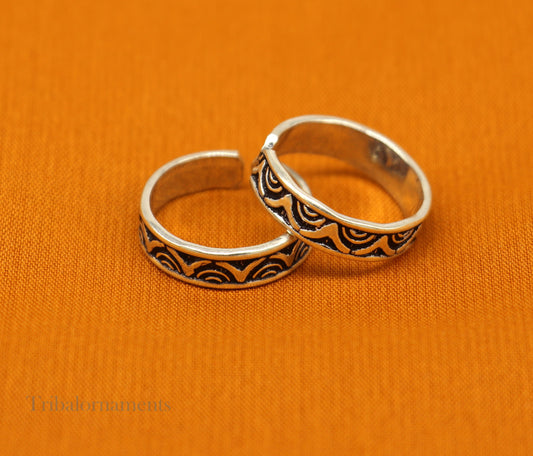 Solid Adjustable Toe ring 92.5 sterling silver handmade stunning toe ring, toe band stylish modern women's brides jewelry from india toer109 - TRIBAL ORNAMENTS