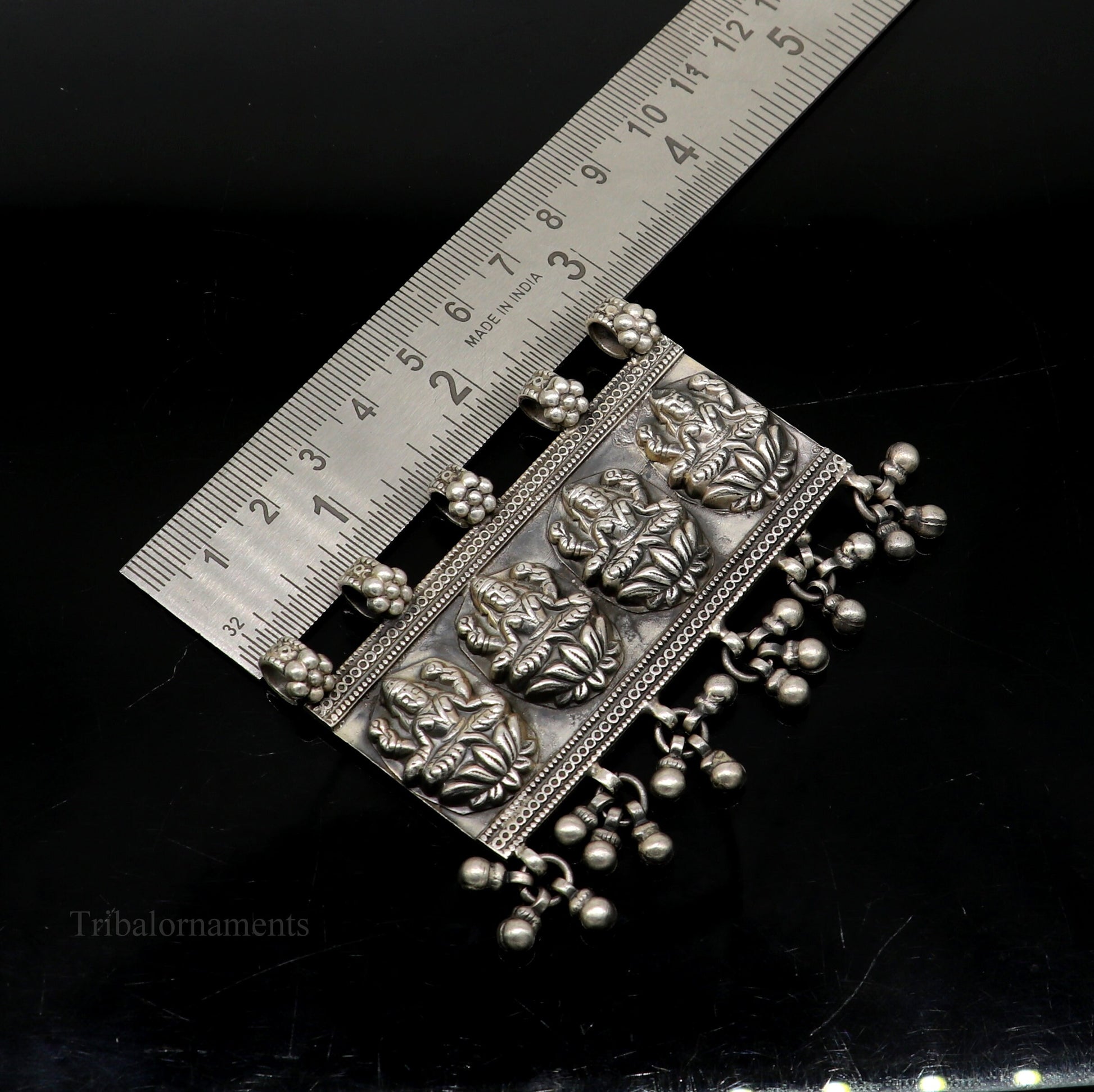 925 sterling silver Vintage antique design handmade indian Goddes laxmi pendant with gorgeous drops tribal belly dance jewelry ssp822 - TRIBAL ORNAMENTS