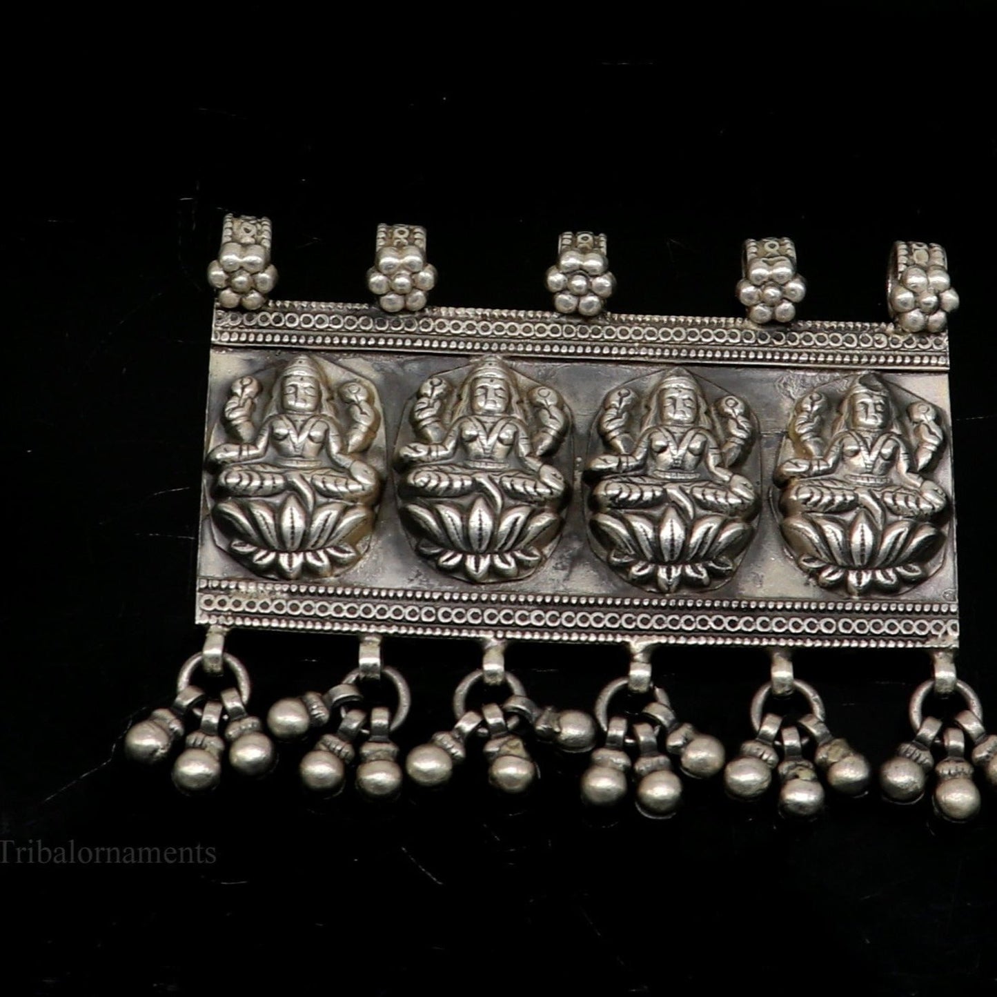 925 sterling silver Vintage antique design handmade indian Goddes laxmi pendant with gorgeous drops tribal belly dance jewelry ssp822 - TRIBAL ORNAMENTS