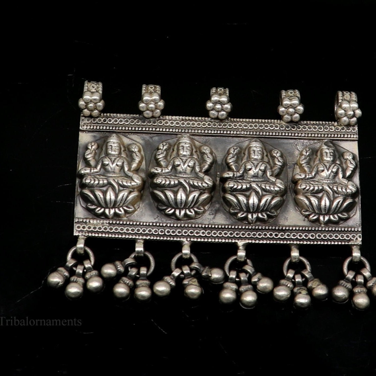 925 sterling silver Vintage antique design handmade indian Goddes laxmi pendant with gorgeous drops tribal belly dance jewelry ssp822 - TRIBAL ORNAMENTS