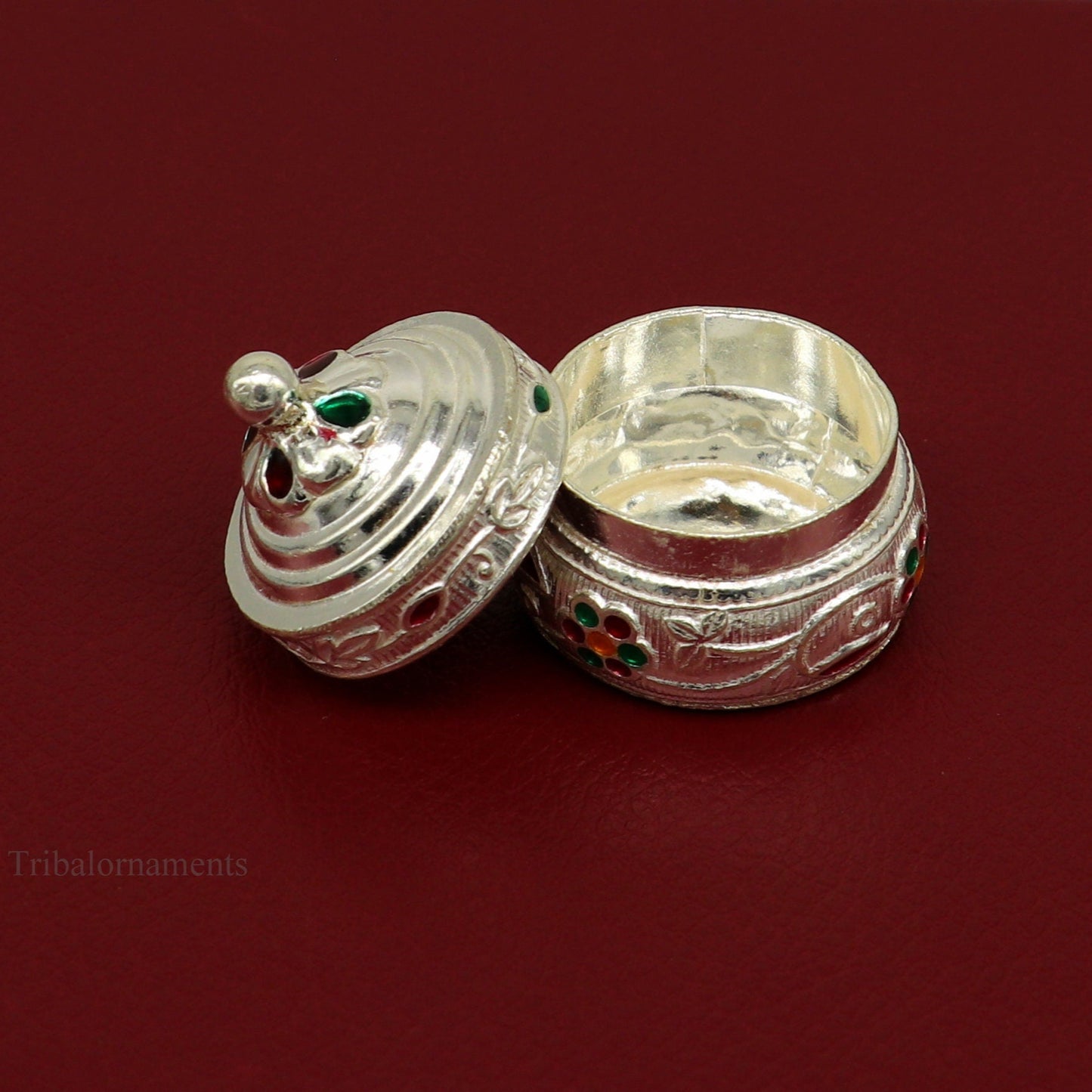 Solid sterling silver unique antique design handmade brides eyes kajal box, surma box, kumkum sindur box, small trinket box article stb240 - TRIBAL ORNAMENTS