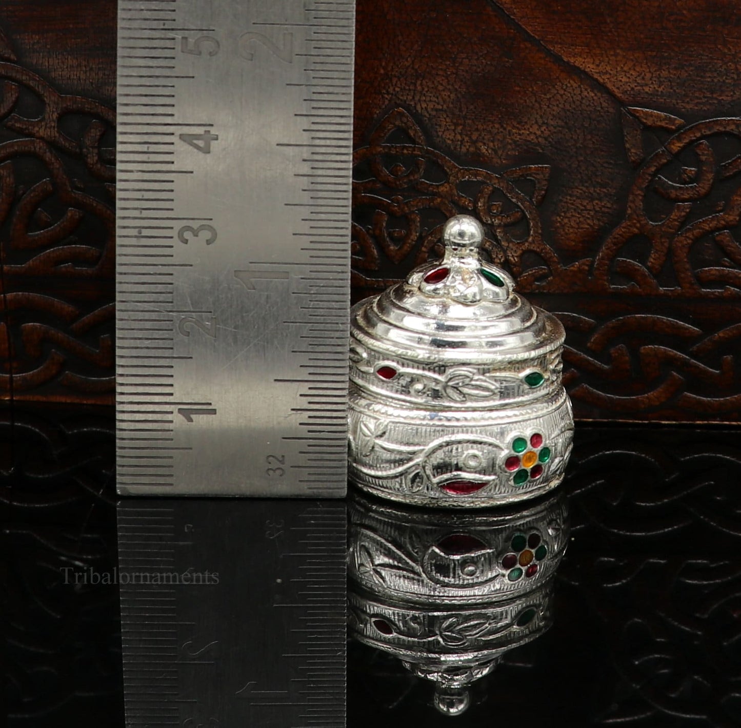 Solid sterling silver unique antique design handmade brides eyes kajal box, surma box, kumkum sindur box, small trinket box article stb238 - TRIBAL ORNAMENTS