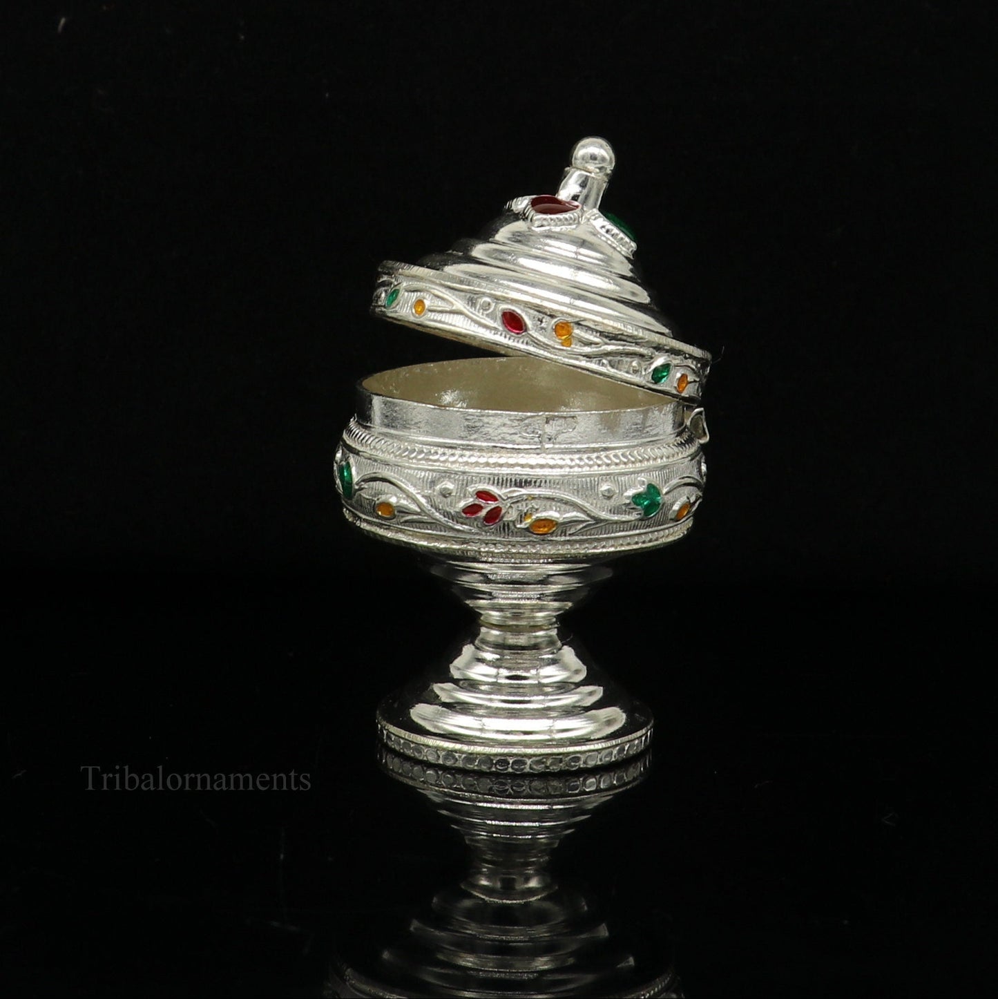 Solid sterling silver unique antique design handmade brides eyes kajal box, surma box, kumkum sindur box, small trinket box article stb233 - TRIBAL ORNAMENTS