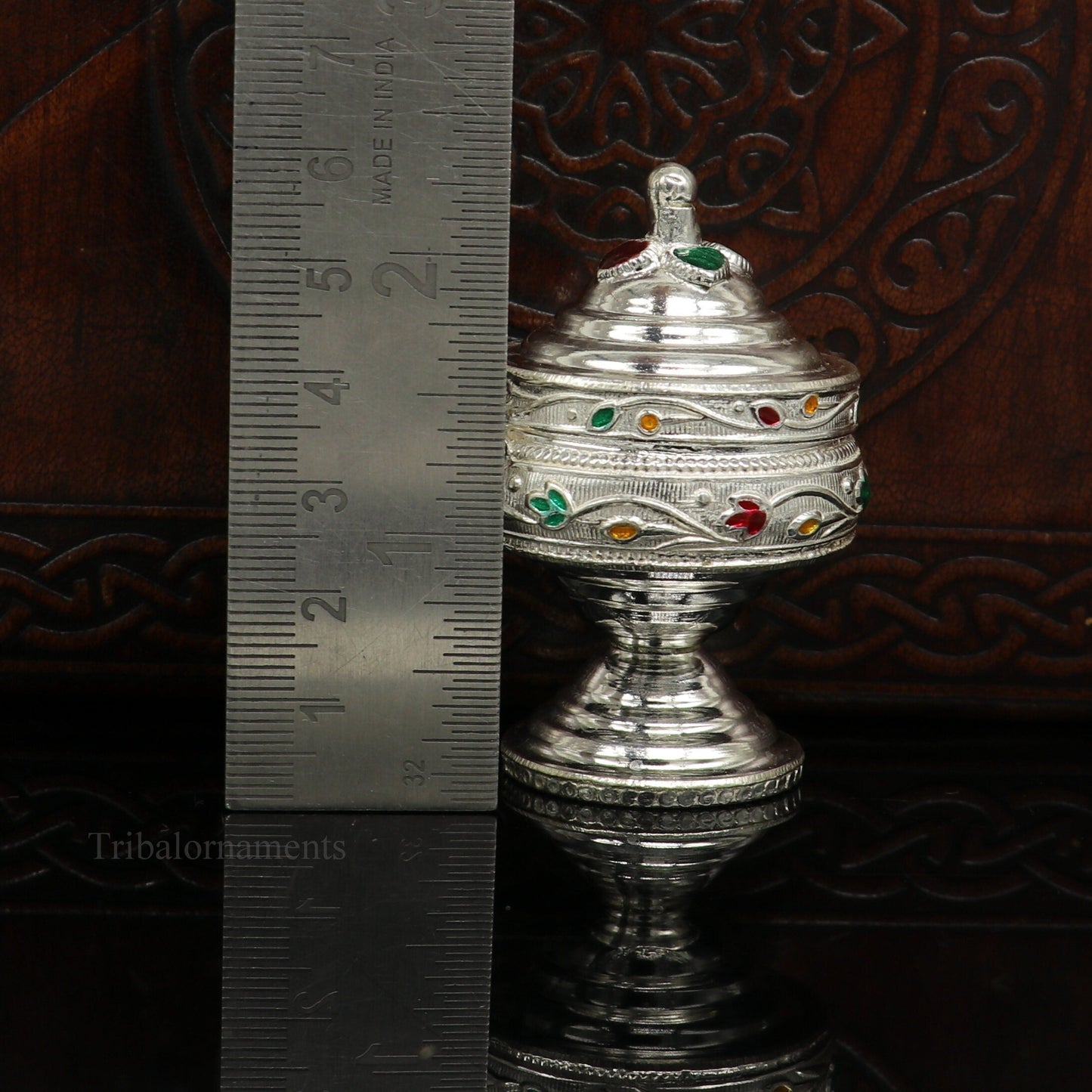 Solid sterling silver unique antique design handmade brides eyes kajal box, surma box, kumkum sindur box, small trinket box article stb233 - TRIBAL ORNAMENTS