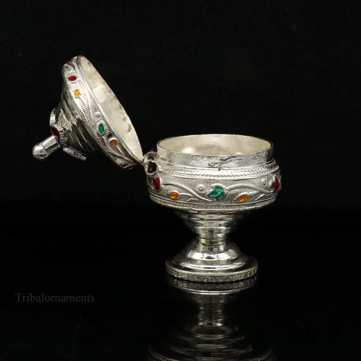 Solid sterling silver vintage royal designer handmade brides eyes kajal box, surma box, kumkum sindur box, small trinket box article stb234 - TRIBAL ORNAMENTS