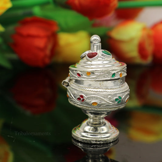 Solid sterling silver vintage royal designer handmade brides eyes kajal box, surma box, kumkum sindur box, small trinket box article stb236 - TRIBAL ORNAMENTS