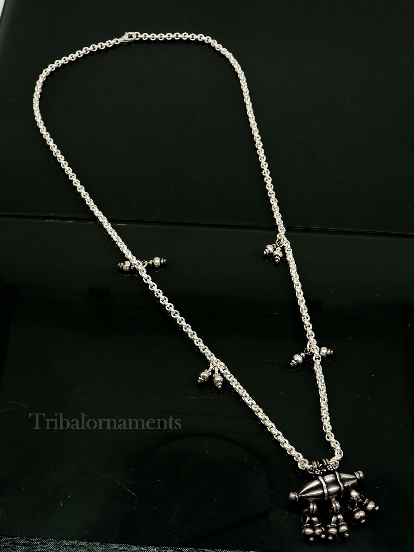 Vintage antique design 925 sterling silver handmade Mangalsutra style 25" long necklace, gorgeous pendant, best tribal ethnic jewelry set265 - TRIBAL ORNAMENTS