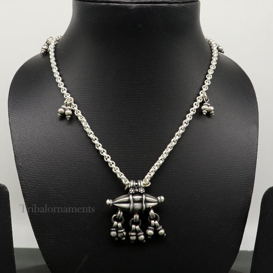 Vintage antique design 925 sterling silver handmade Mangalsutra style 25" long necklace, gorgeous pendant, best tribal ethnic jewelry set265 - TRIBAL ORNAMENTS