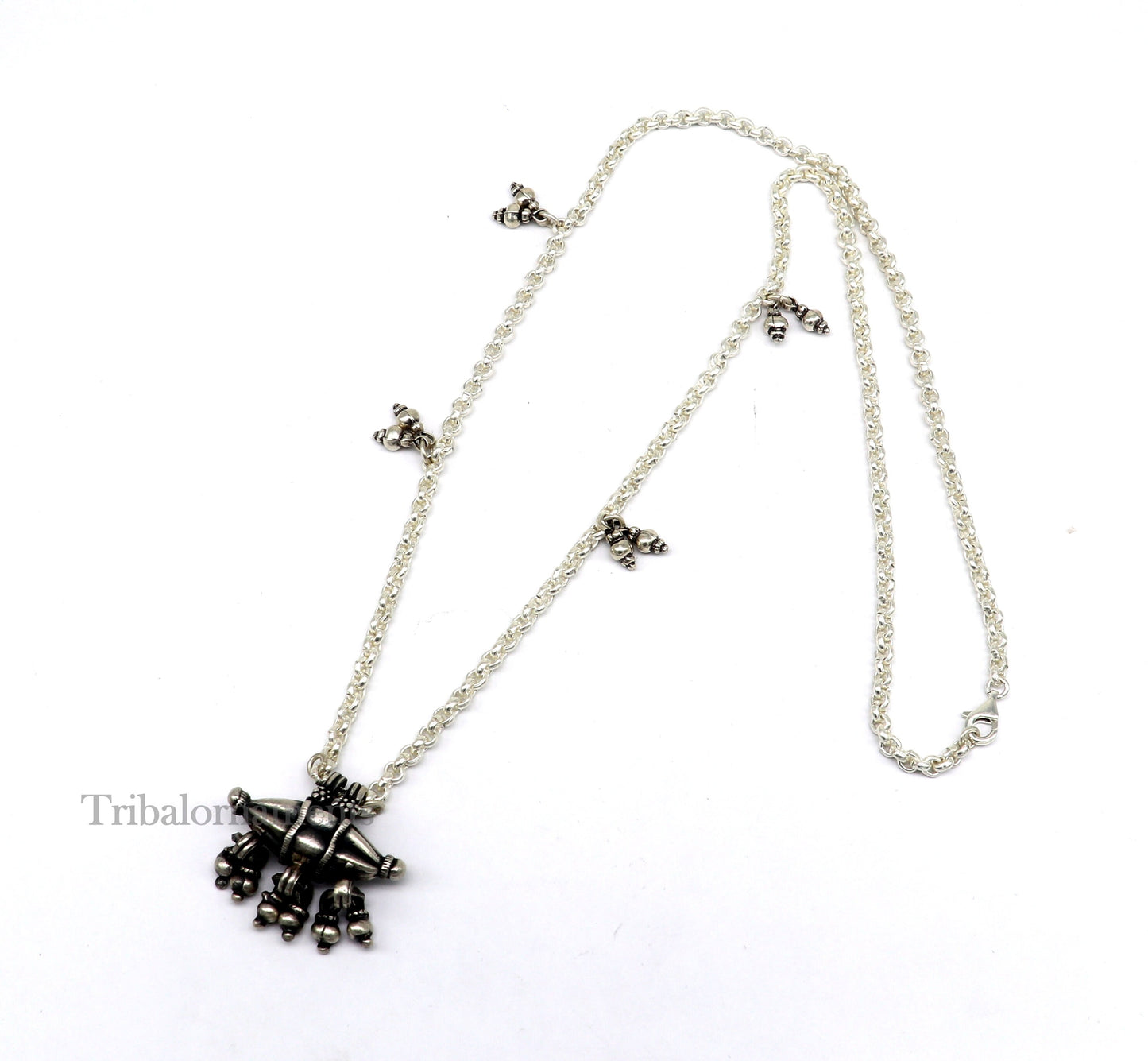 Vintage antique design 925 sterling silver handmade Mangalsutra style 25" long necklace, gorgeous pendant, best tribal ethnic jewelry set265 - TRIBAL ORNAMENTS