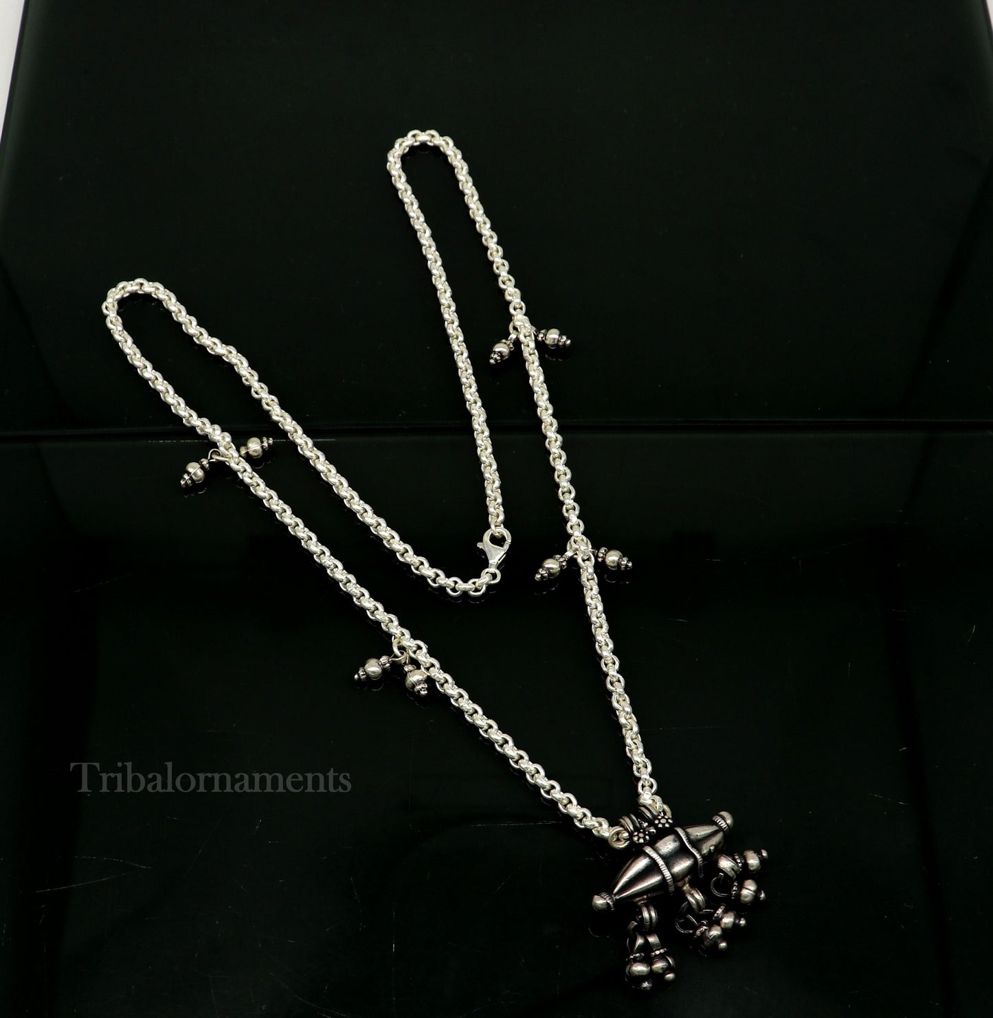 Vintage antique design 925 sterling silver handmade Mangalsutra style 25" long necklace, gorgeous pendant, best tribal ethnic jewelry set265 - TRIBAL ORNAMENTS