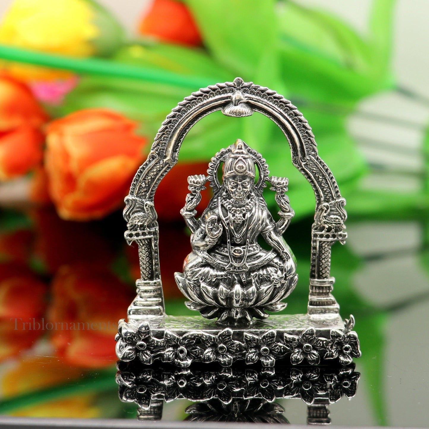 2.2" small 925 Sterling silver handmade Hindu Goddess Laxmi MahaLaxmi statue, puja article figurine, home décor puja Articles india art161 - TRIBAL ORNAMENTS