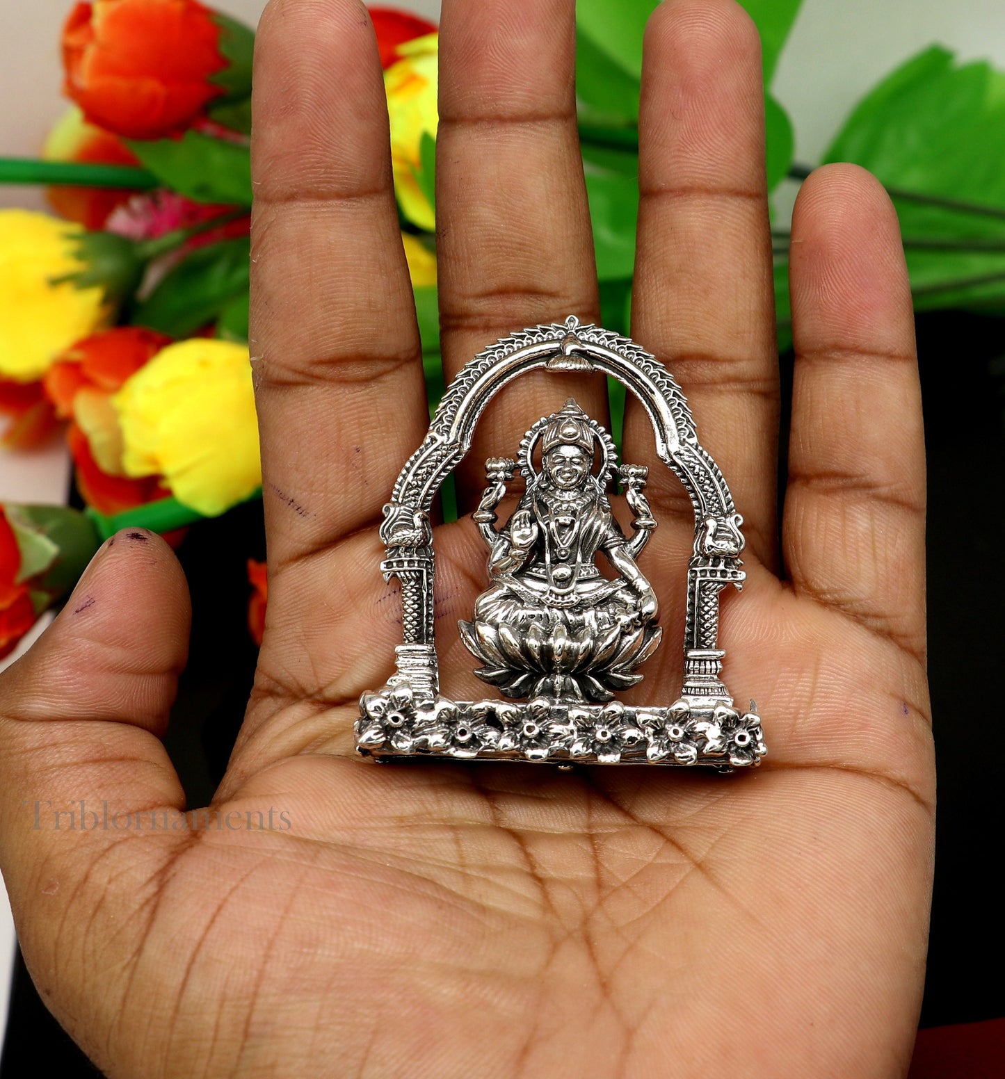 2.2" small 925 Sterling silver handmade Hindu Goddess Laxmi MahaLaxmi statue, puja article figurine, home décor puja Articles india art161 - TRIBAL ORNAMENTS