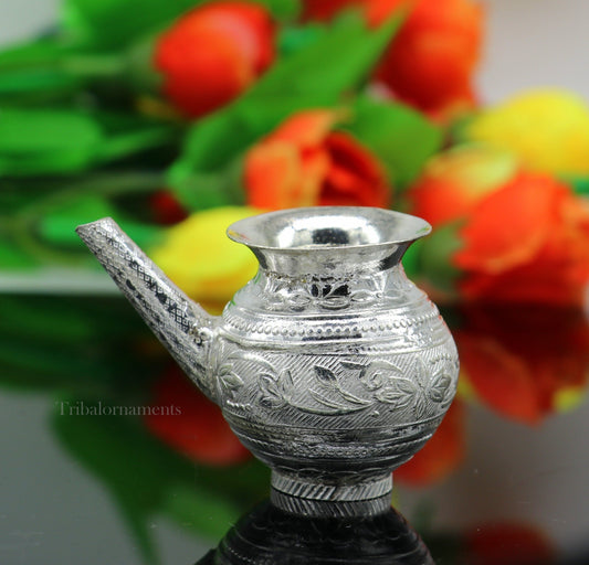 Solid sterling silver handmade plain small Kalash or pot, unique silver puja article, water or milk shiva Abhishek kalash pot india su536 - TRIBAL ORNAMENTS