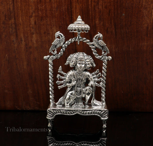 Pure 925 sterling silver handmade Hindu god Lord Panchmukhi Hanuman Statue, amazing designer Divine Sculpture figurine puja article art167 - TRIBAL ORNAMENTS