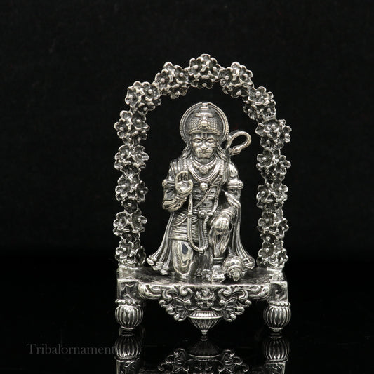 925 sterling silver handmade Divine Hindu god Lord Hanuman blessing Statue, amazing designer Divine Sculpture figurine puja article art166 - TRIBAL ORNAMENTS