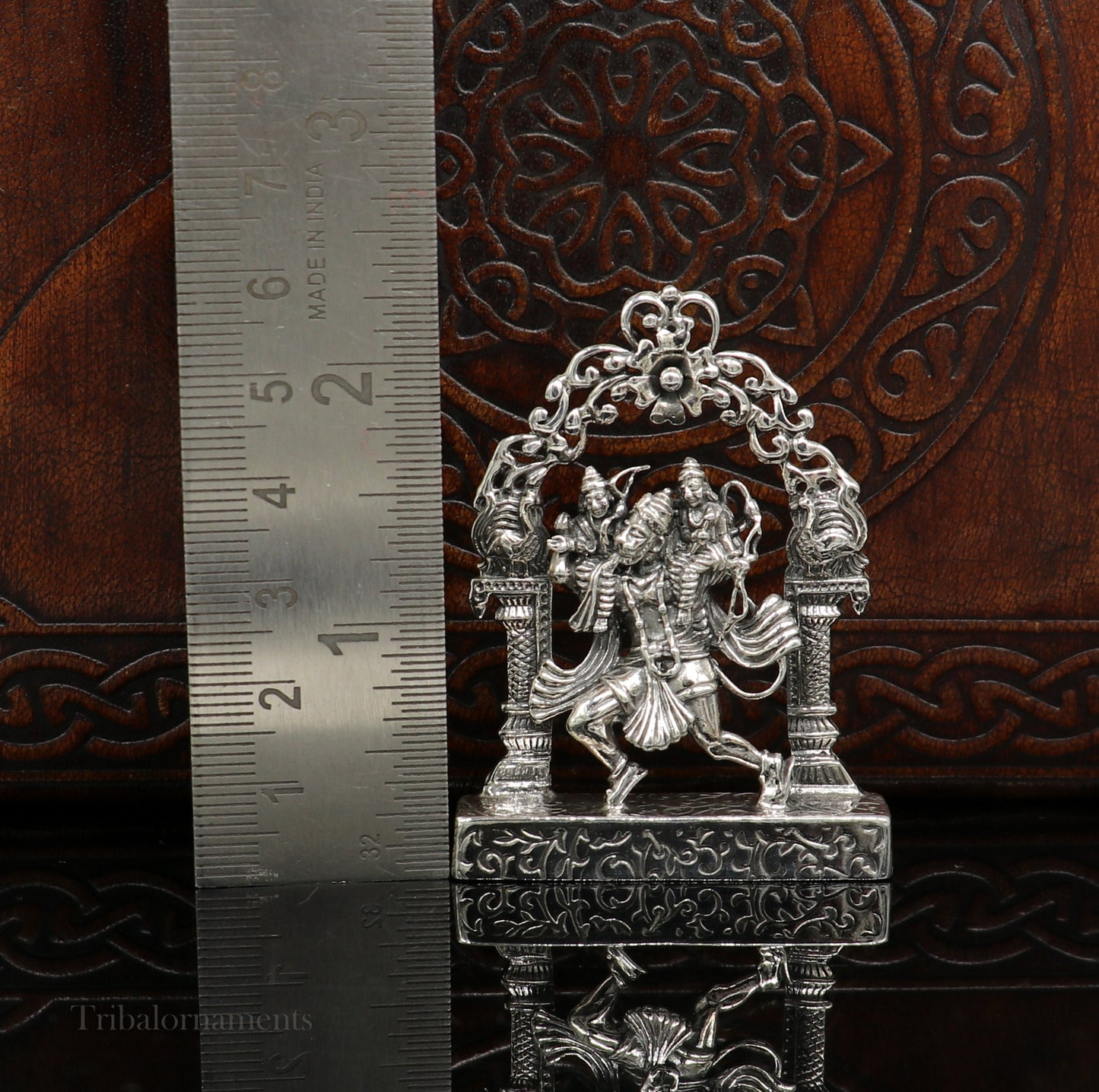 925 sterling silver handmade Divine Hindu god Hanuman with Rama and Laxman blessing Statue, amazing Divine figurine puja article art174 - TRIBAL ORNAMENTS