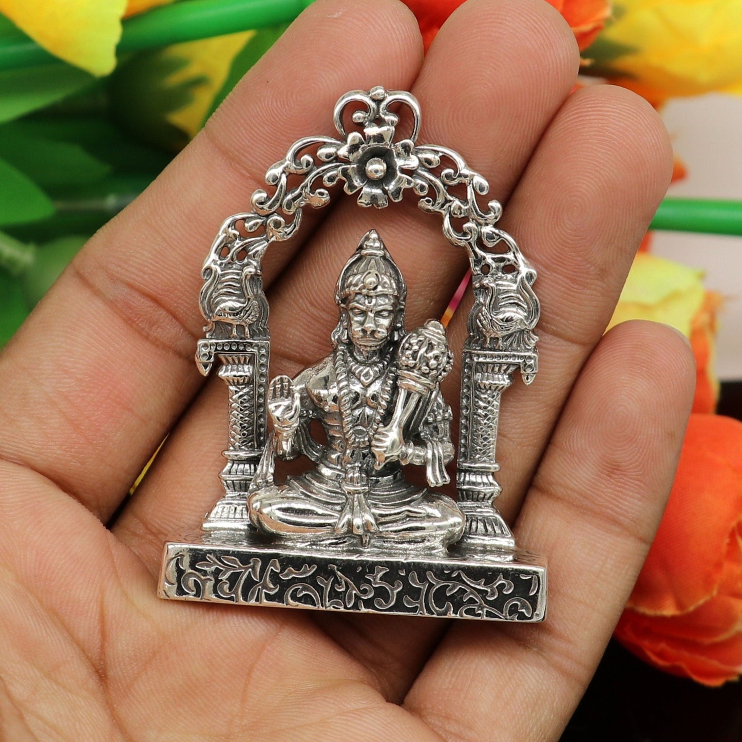 925 sterling silver handmade Divine Hindu god Lord Hanuman blessing Statue, amazing designer Divine Sculpture figurine puja article art162 - TRIBAL ORNAMENTS