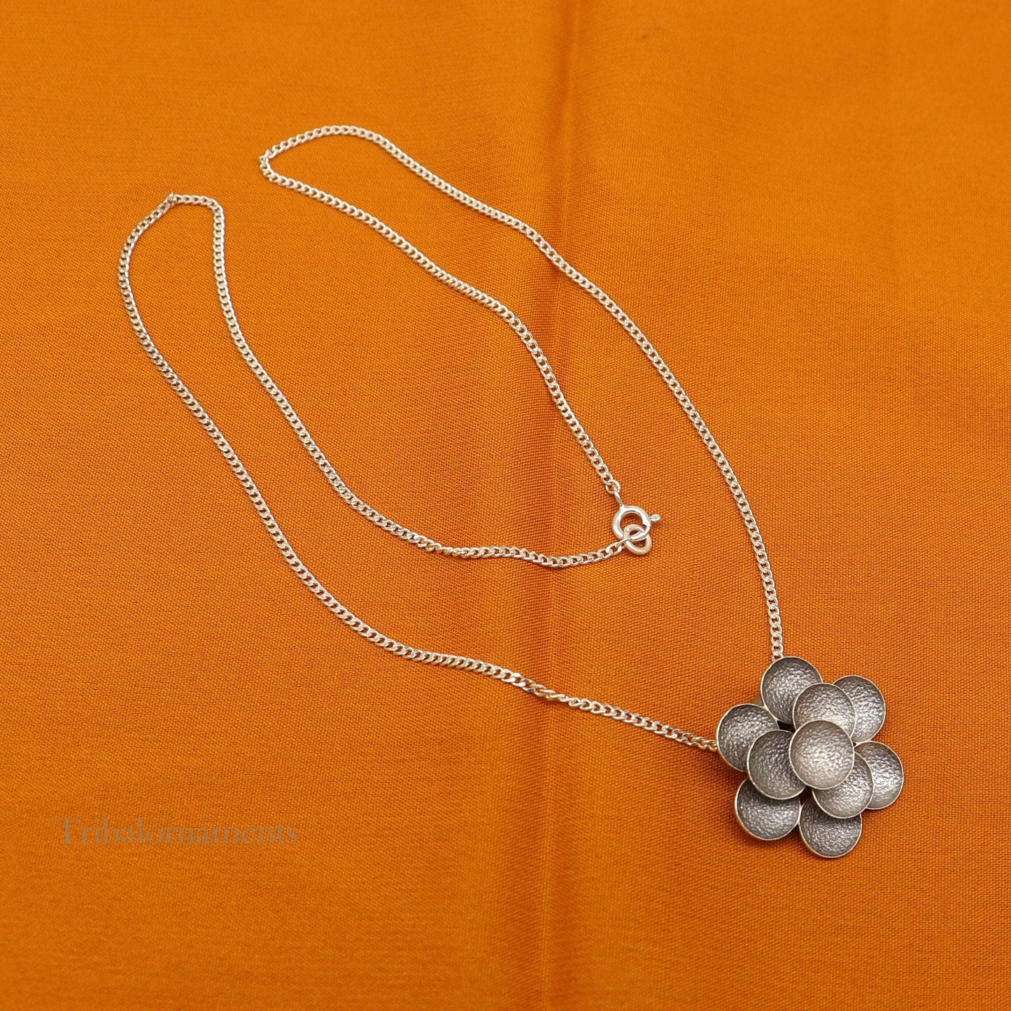 925 Sterling silver handmade vintage design pendant with chain necklace excellent tribal belly dance ethnic jewelry Rajasthan set266 - TRIBAL ORNAMENTS