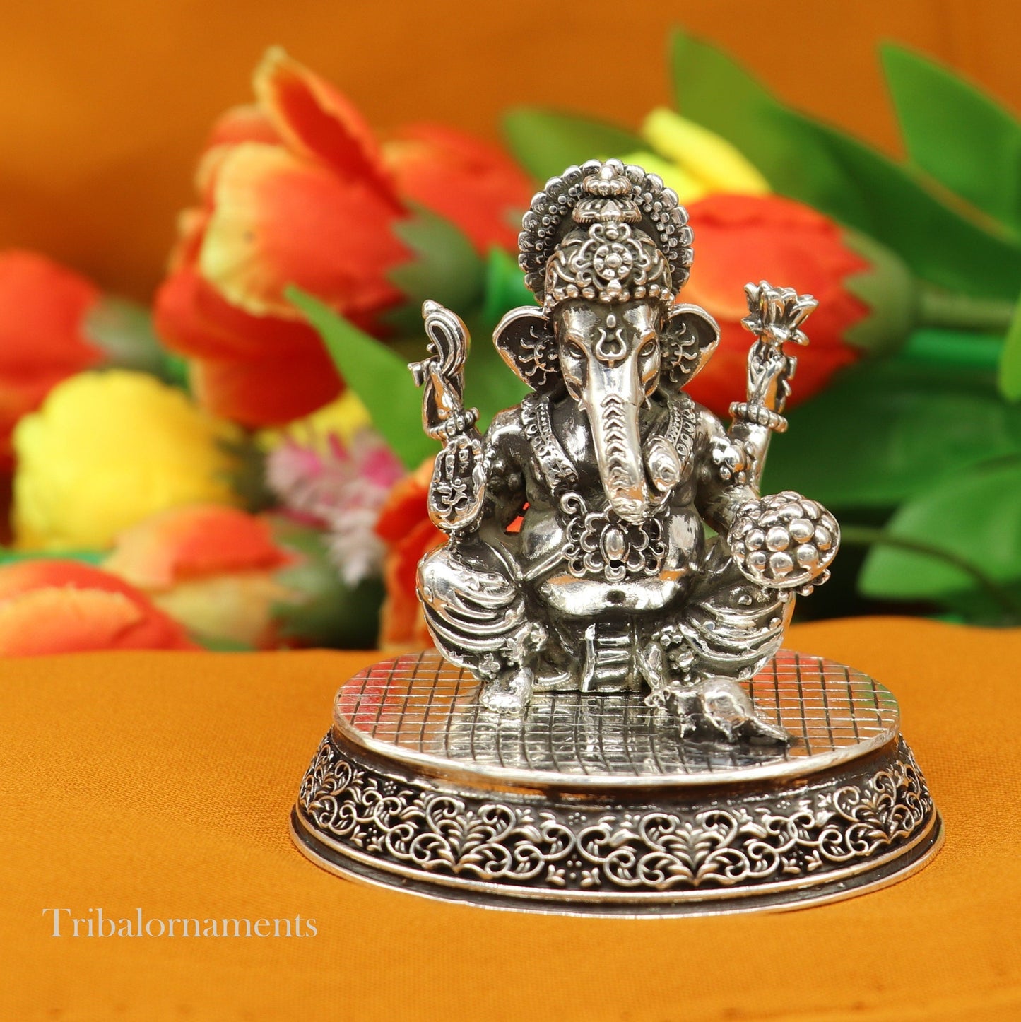 2.3" heights 925 Sterling silver handmade Hindu idols Laxmi, Ganesha and Saraswati statue, puja article figurine, best Diwali puja art - TRIBAL ORNAMENTS