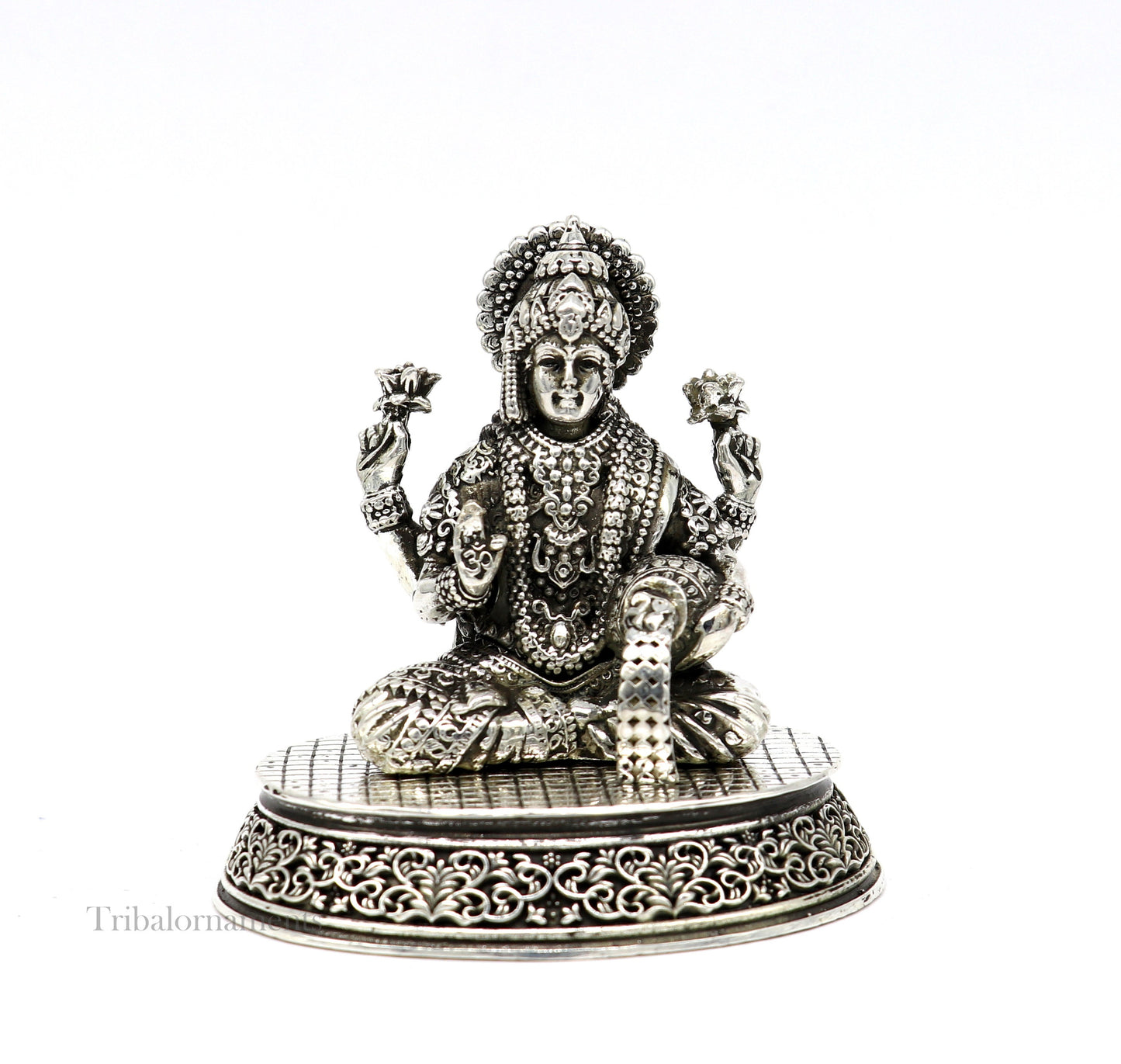 Pure 925 Sterling silver handmade Hindu Goddess Laxmi statue, puja article figurine, home décor Diwali puja articles gifting art220 - TRIBAL ORNAMENTS
