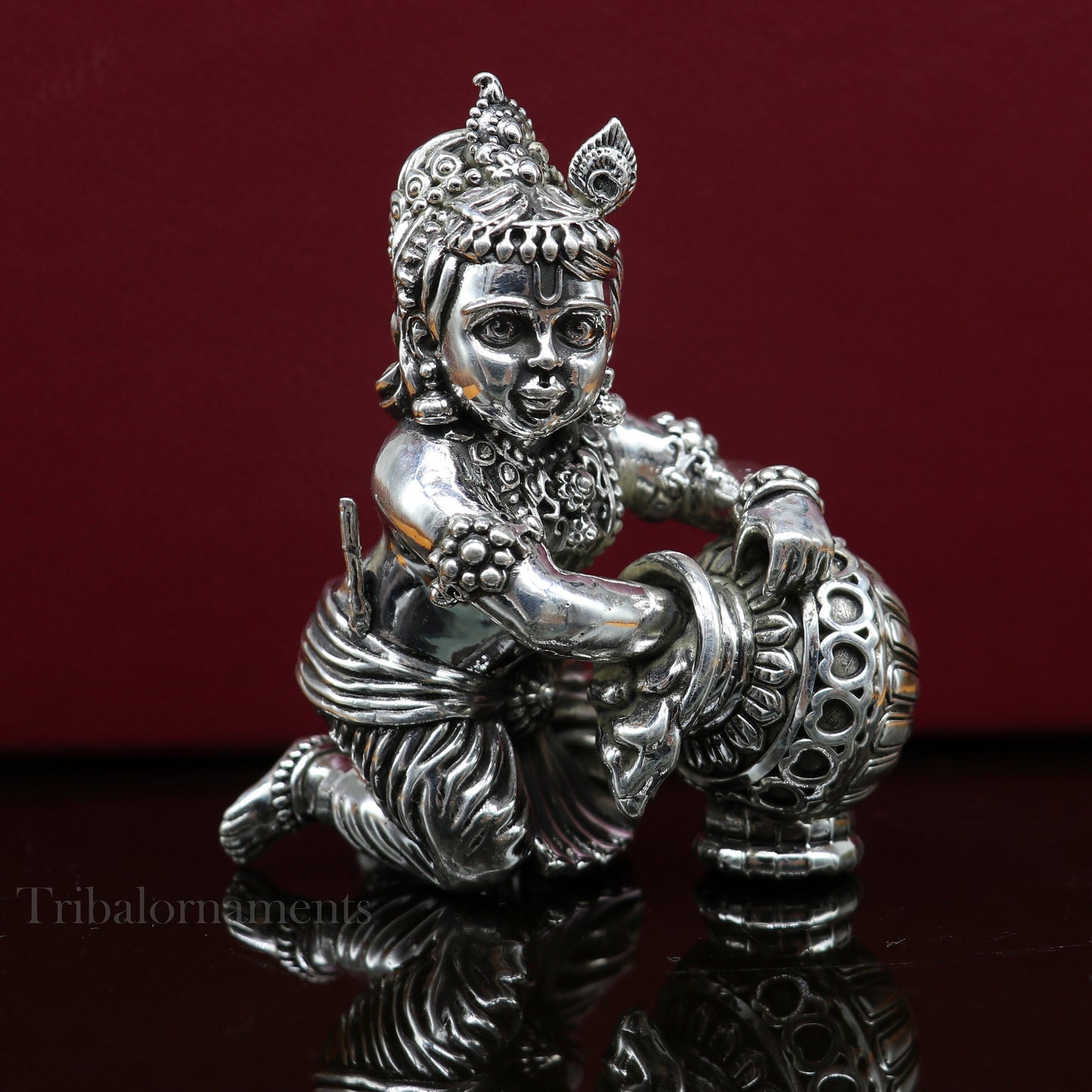 925 Sterling silver customized Idol Krishna Bal Gopal statue figurine, laddu gopal crawling Krishna sculpture, Makhan gopala statue art221 - TRIBAL ORNAMENTS
