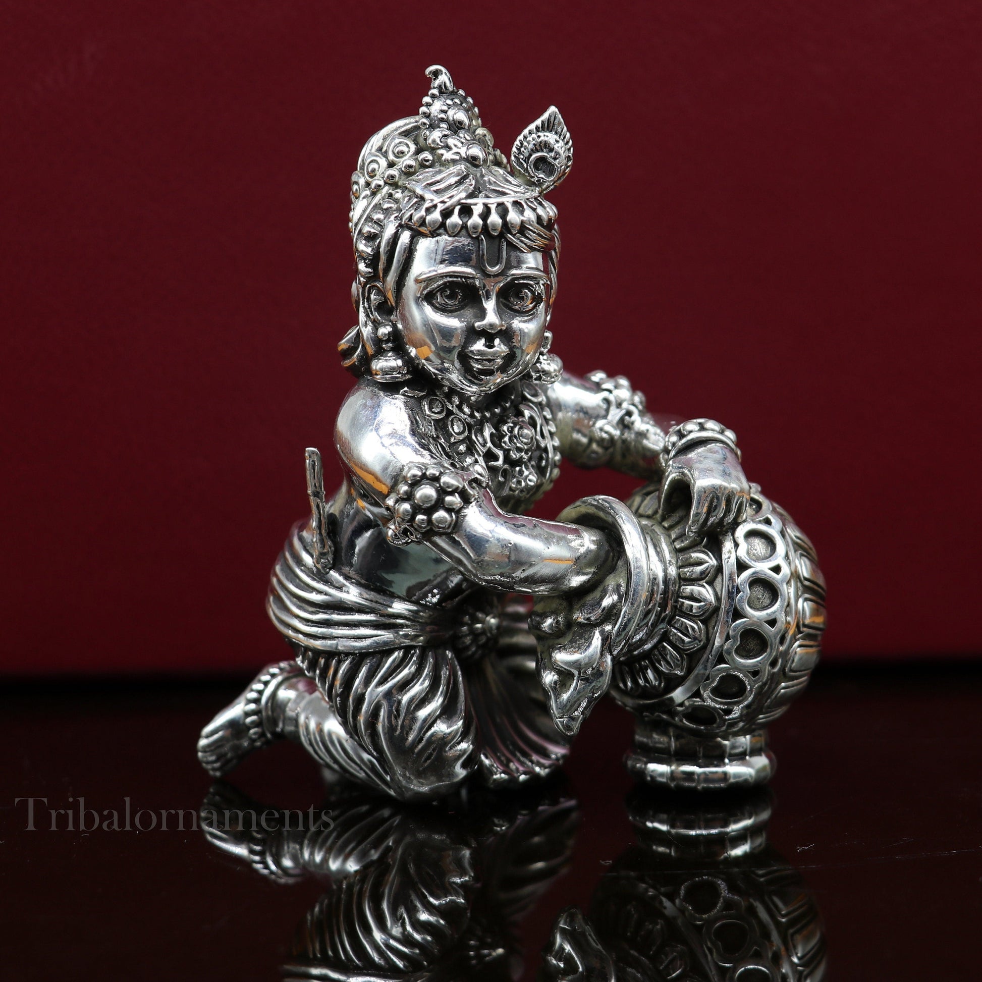 925 Sterling silver customized Idol Krishna Bal Gopal statue figurine, laddu gopal crawling Krishna sculpture, Makhan gopala statue art221 - TRIBAL ORNAMENTS