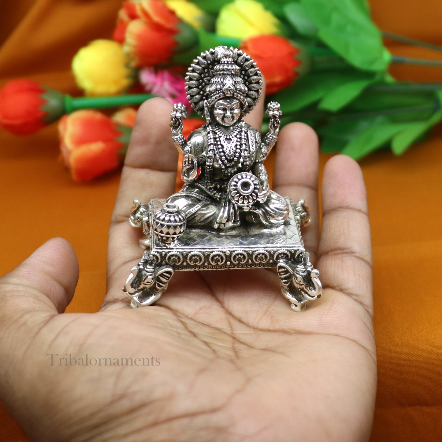 925 Sterling silver handmade customized Hindu idols Laxmi and Ganesha statue, puja article figurine, home décor Diwali puja gift art226 - TRIBAL ORNAMENTS
