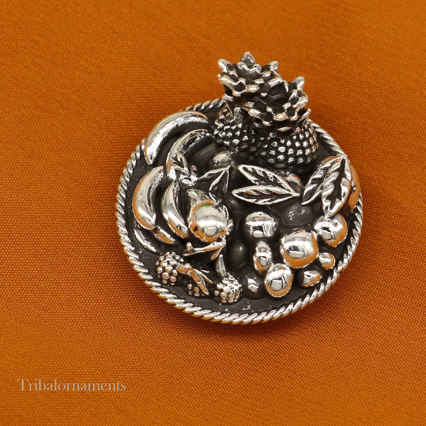 925 sterling silver handmade fabulous small mini fruit basket for puja or worshipping, solid Diwali puja article utensils gifting art su495 - TRIBAL ORNAMENTS