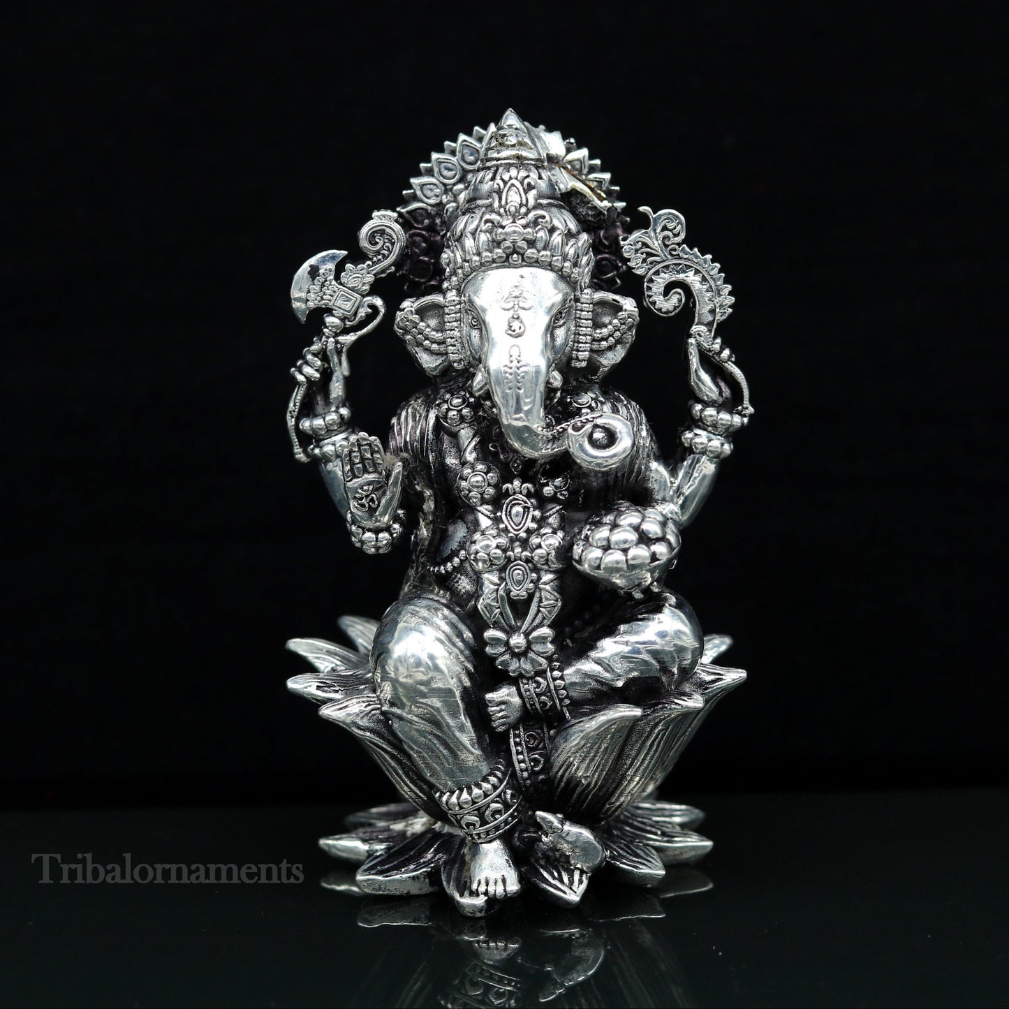 3.3" small 925 Sterling silver handmade customized Hindu idol Laxmi and Ganesha statue, puja article figurine, home décor Diwali puja art379 - TRIBAL ORNAMENTS