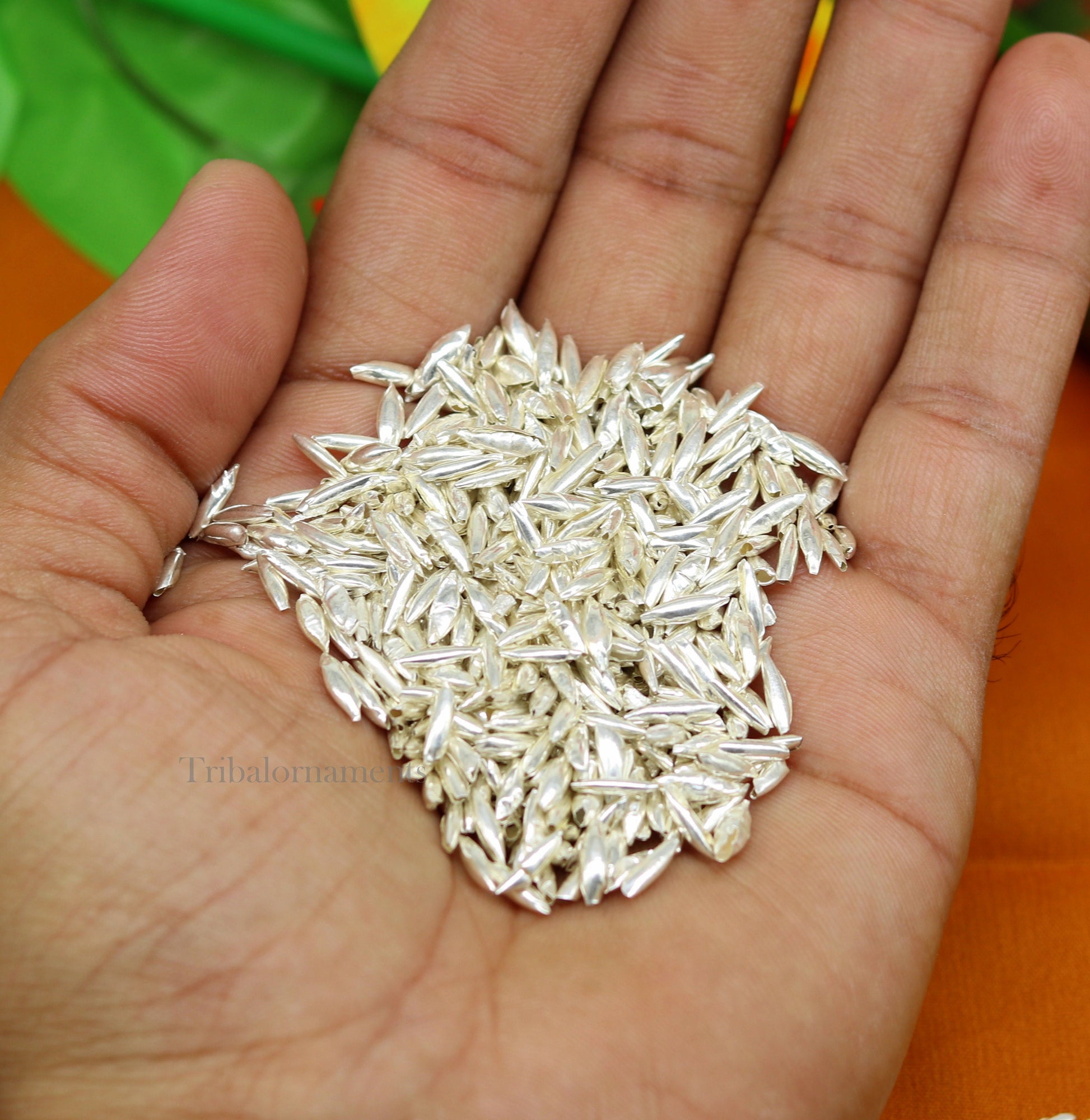 Silver rice silver Akshat, silver chawal for diwali puja, best worshipping silver article tiny silver nuts from india su556 - TRIBAL ORNAMENTS