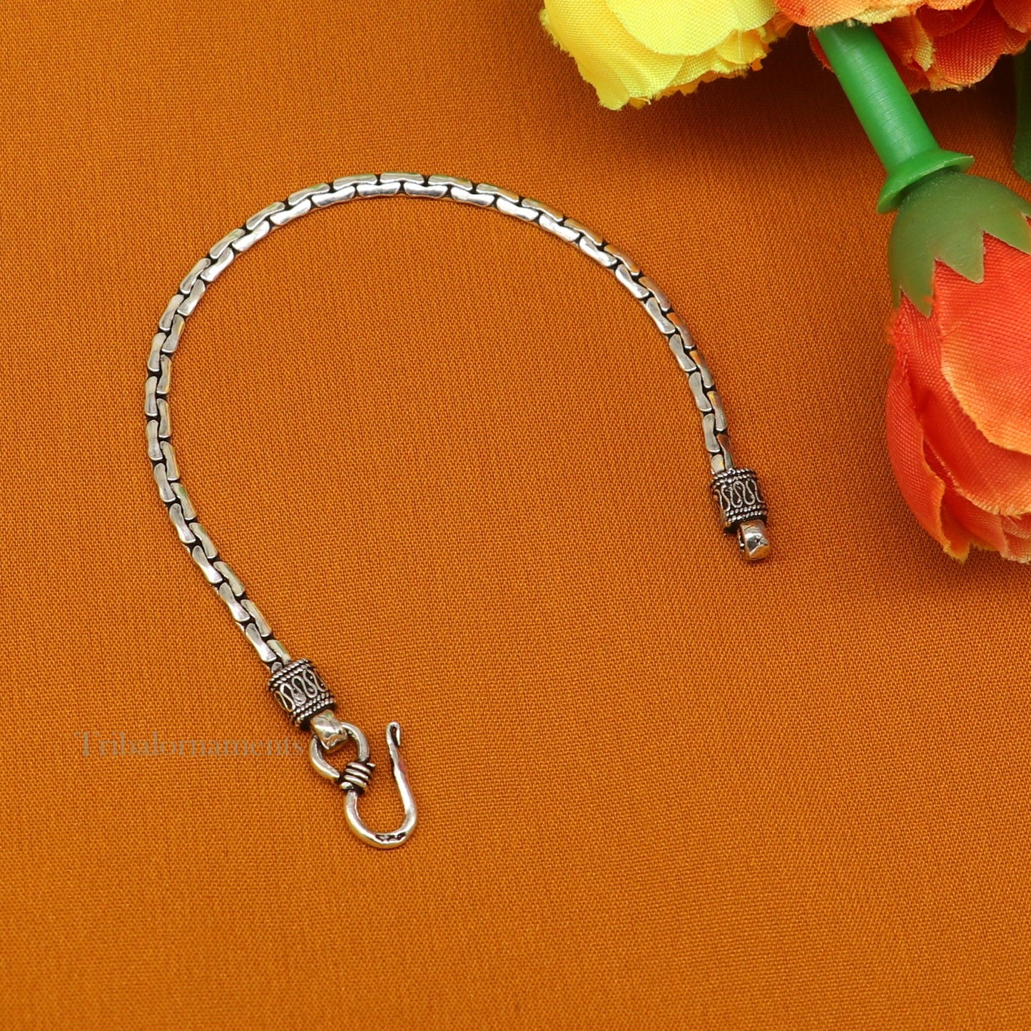 925 sterling silver 6.5 inches customized vintage design girl's jewelry bracelet from india, best light weight gift from india nsbr353 - TRIBAL ORNAMENTS