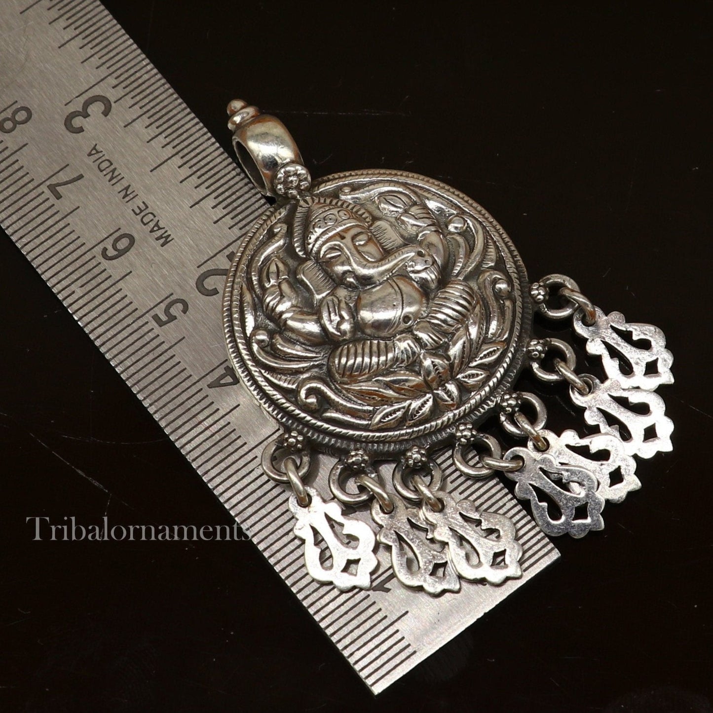 Lord Ganesha vintage style pendant handmade 925 sterling silver pendant with stunning hangings tribal jewelry pendant necklace india ssp835 - TRIBAL ORNAMENTS