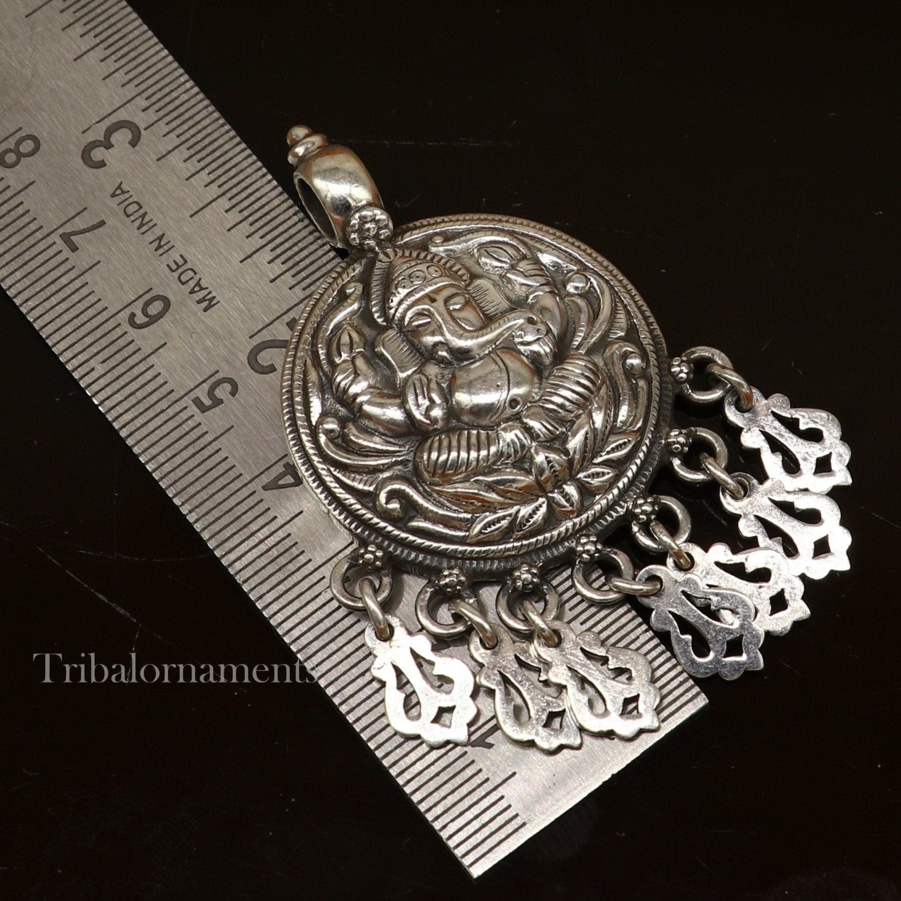 Lord Ganesha vintage style pendant handmade 925 sterling silver pendant with stunning hangings tribal jewelry pendant necklace india ssp835 - TRIBAL ORNAMENTS