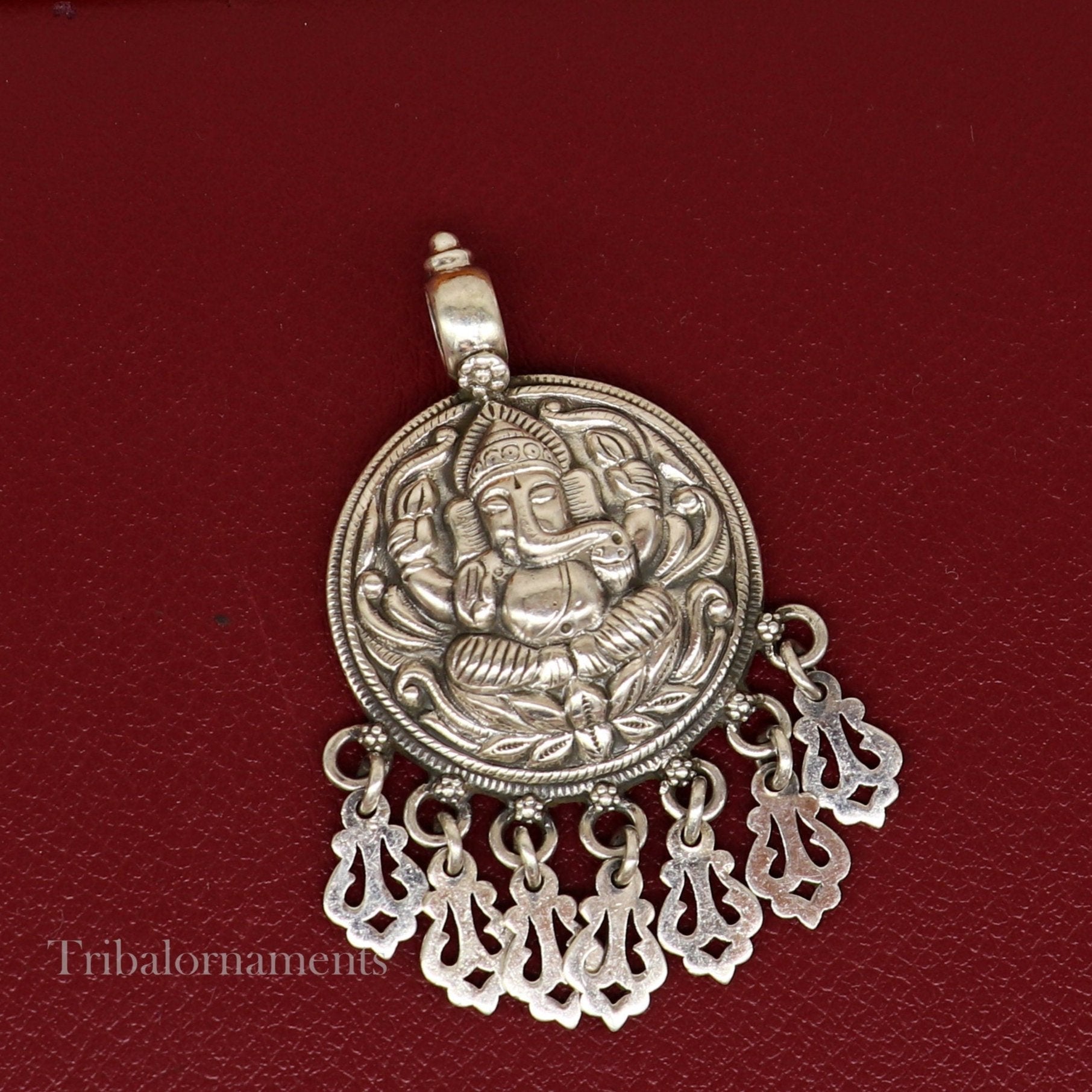Lord Ganesha vintage style pendant handmade 925 sterling silver pendant with stunning hangings tribal jewelry pendant necklace india ssp835 - TRIBAL ORNAMENTS