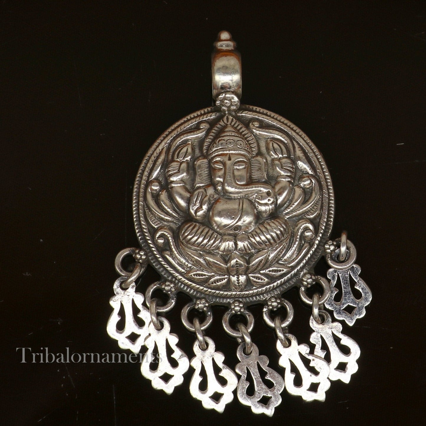 Lord Ganesha vintage style pendant handmade 925 sterling silver pendant with stunning hangings tribal jewelry pendant necklace india ssp835 - TRIBAL ORNAMENTS
