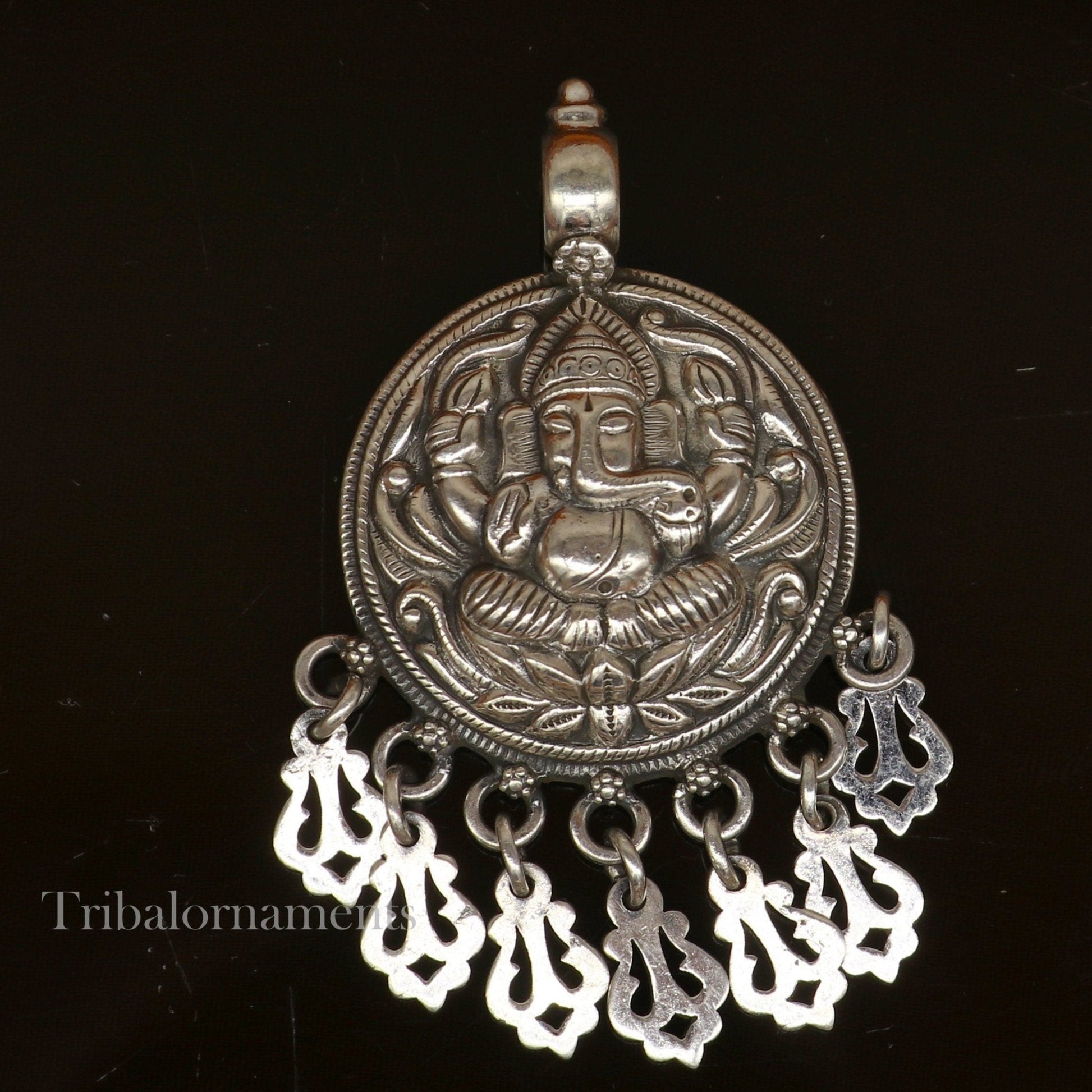 Lord Ganesha vintage style pendant handmade 925 sterling silver pendant with stunning hangings tribal jewelry pendant necklace india ssp835 - TRIBAL ORNAMENTS