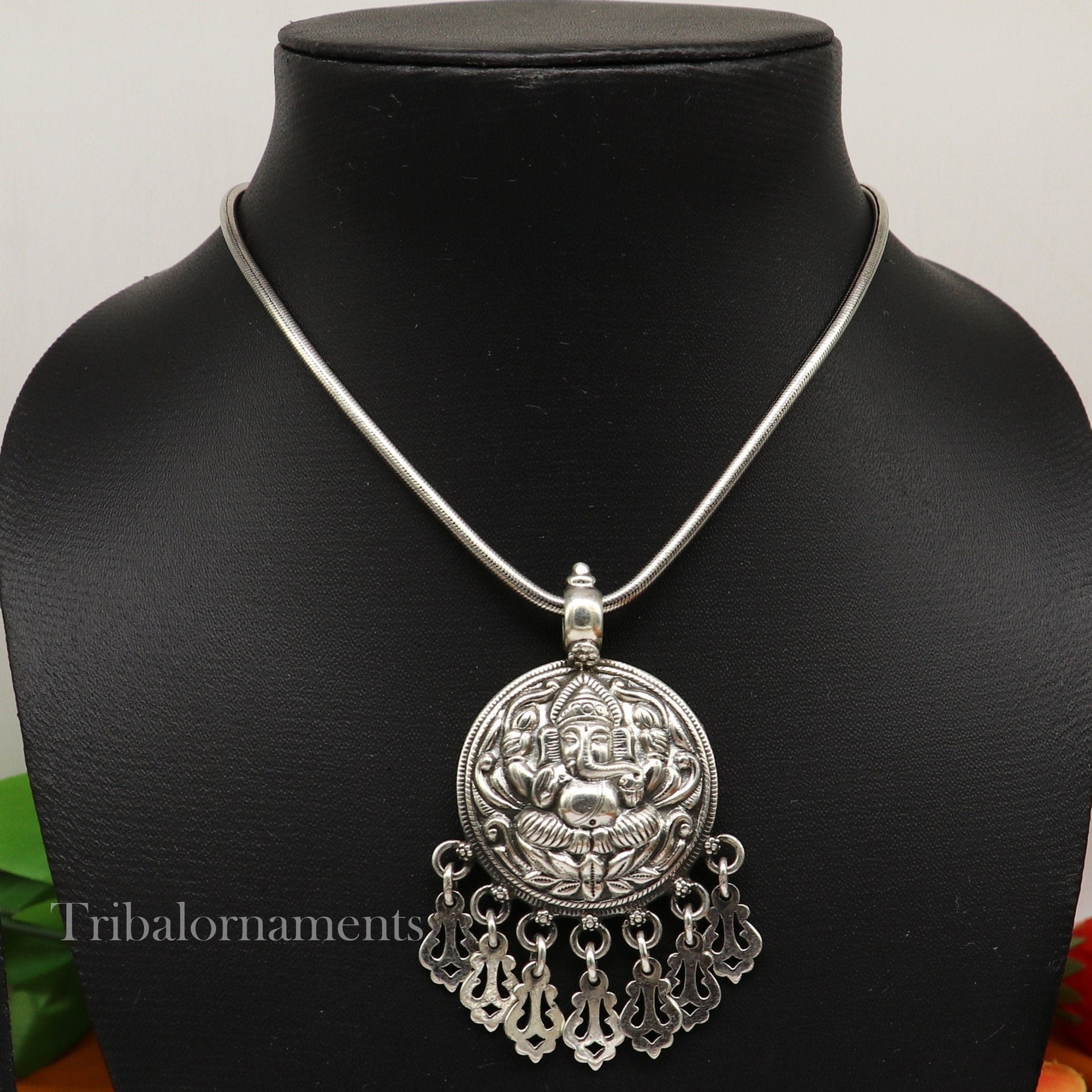 Lord Ganesha vintage style pendant handmade 925 sterling silver pendant with stunning hangings tribal jewelry pendant necklace india ssp835 - TRIBAL ORNAMENTS