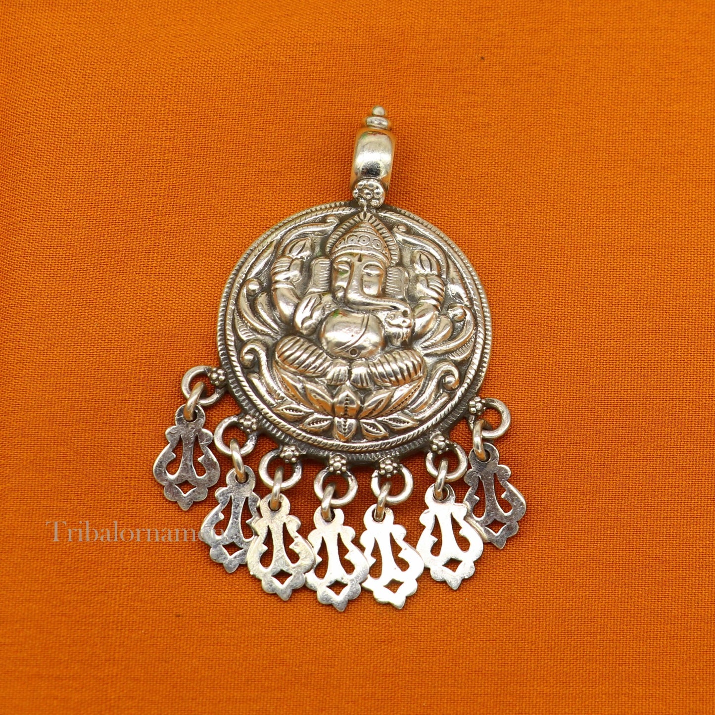 Lord Ganesha vintage style pendant handmade 925 sterling silver pendant with stunning hangings tribal jewelry pendant necklace india ssp835 - TRIBAL ORNAMENTS